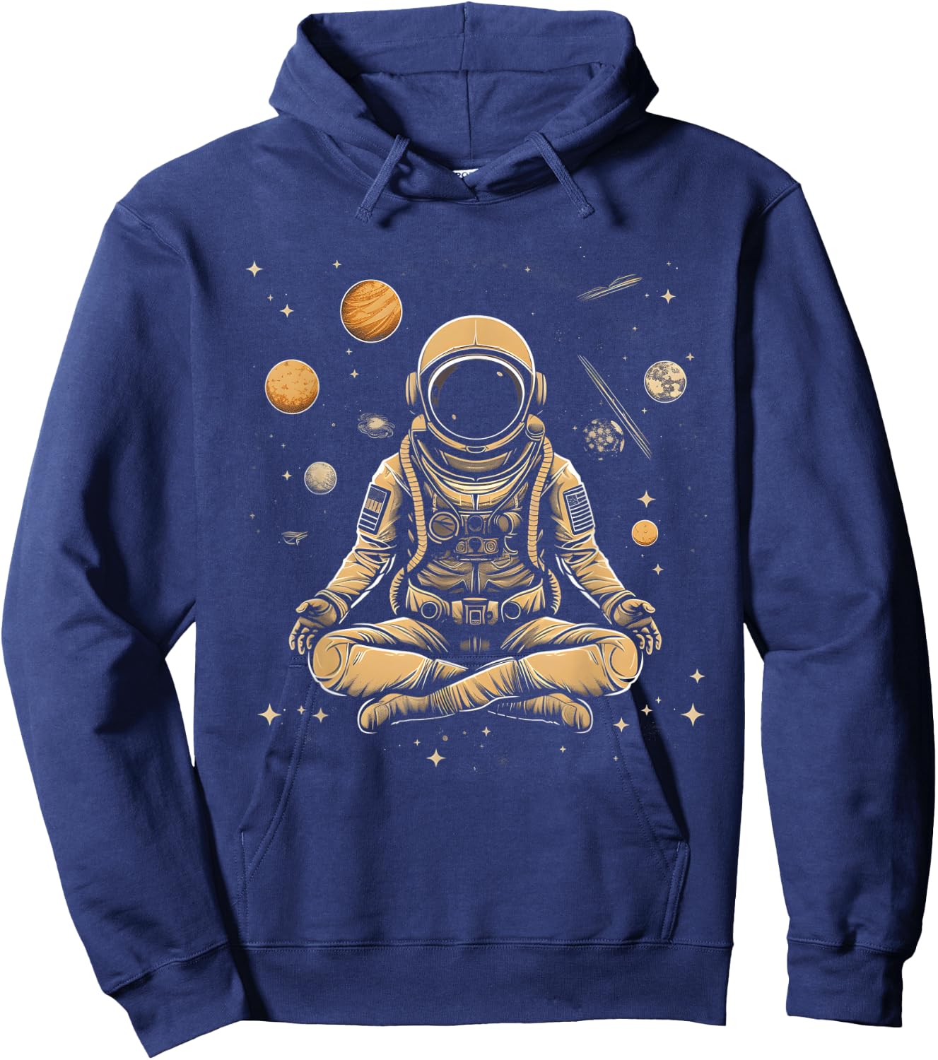 Vintage Lotus Meditating Astronaut Zen Yoga Planets Universe Hoodie - Hoodie | Navy