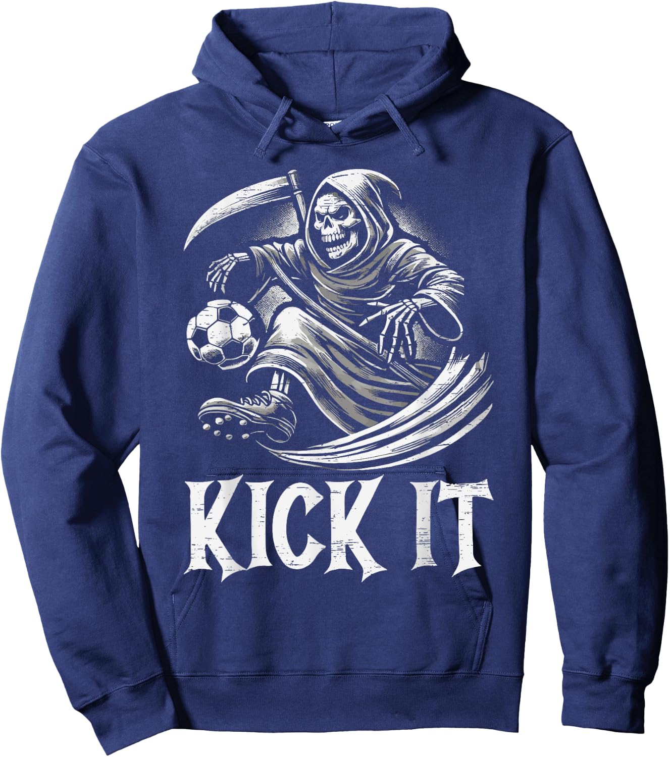 Kick It Grim Reaper Playing Soccer Hoodie - Hoodie | Navy