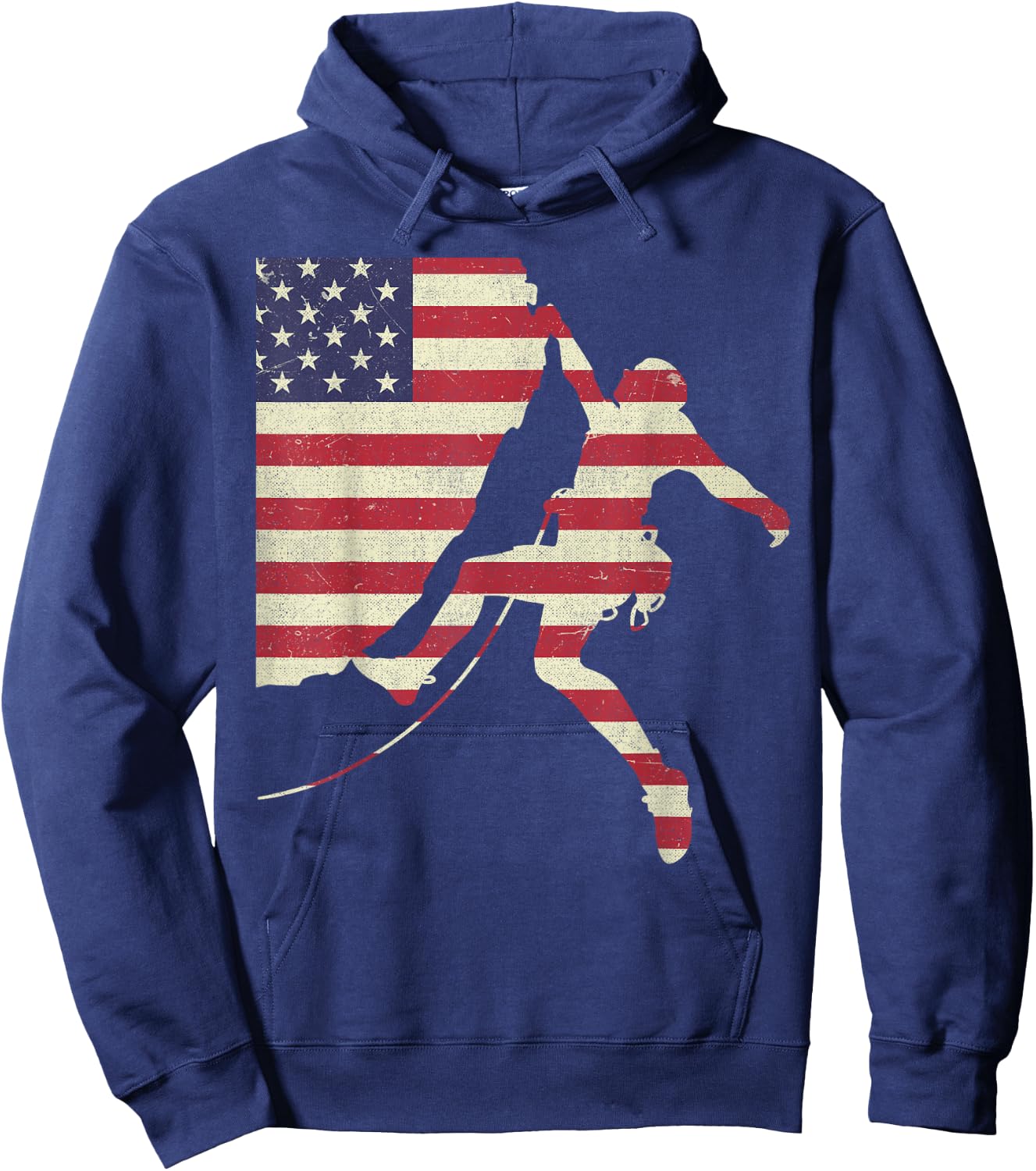 Patriotic 4th of July American USA Flag Rock Climbing Hoodie - Hoodie | Navy