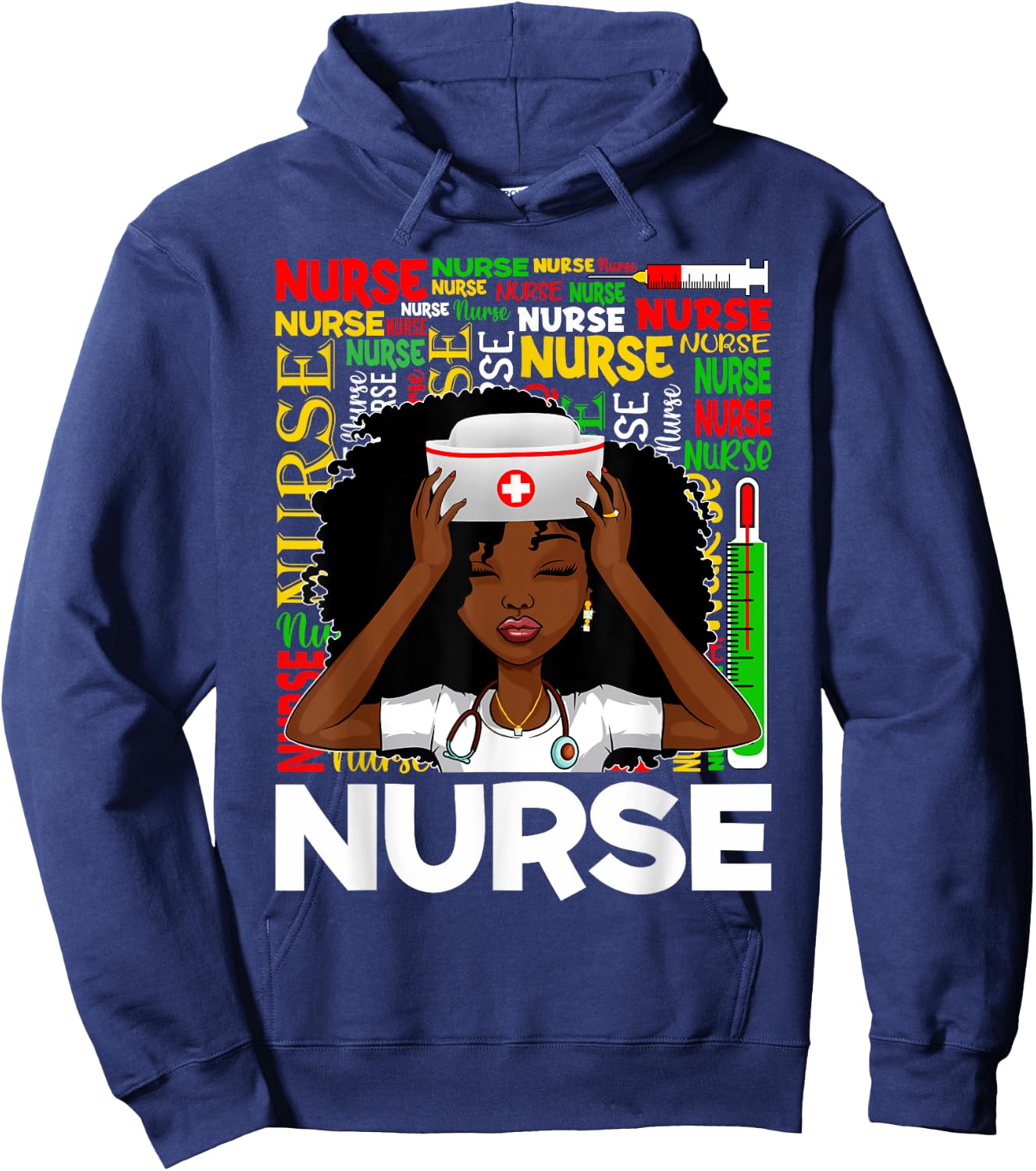 Black Nurse Afro Woman Melanin Girl Black History Juneteenth Hoodie - Hoodie | Navy