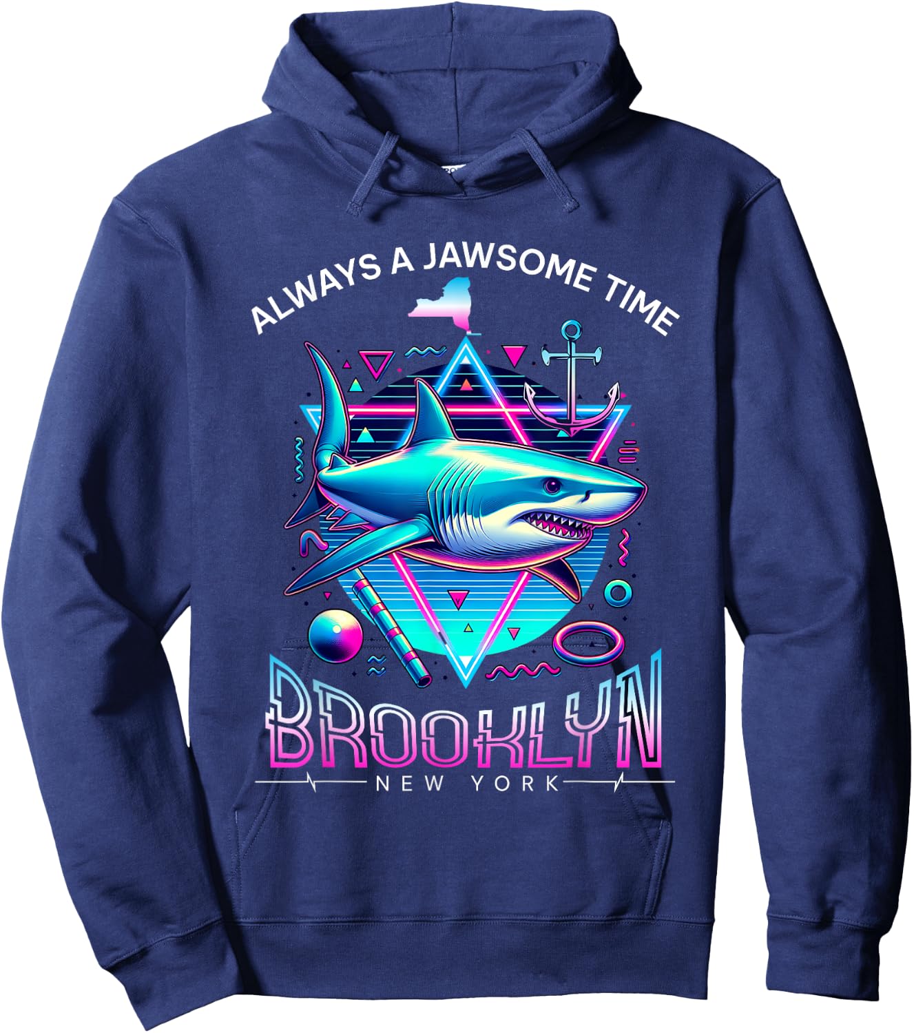 Brooklyn NY Shark Retro 80s Funny Souvenir Hoodie - Hoodie | Navy