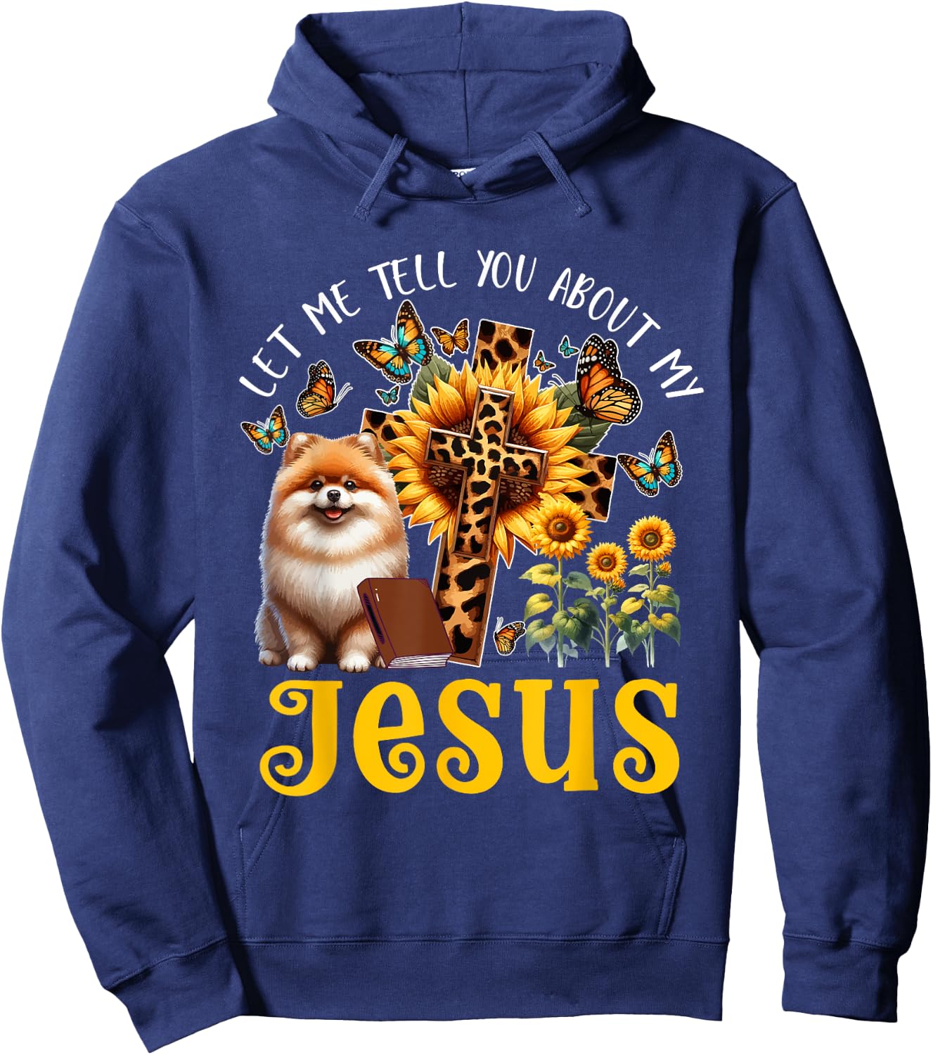 Tell About Jesus Costume Pomeranian Cute Christian Cross Hoodie - Hoodie | Navy