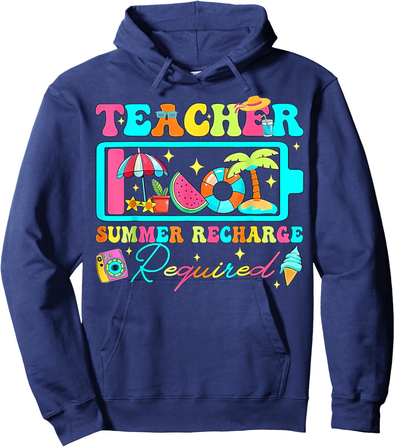 Teacher Summer Recharge Required Tropical Beach Vacation Hoodie - Hoodie | Navy