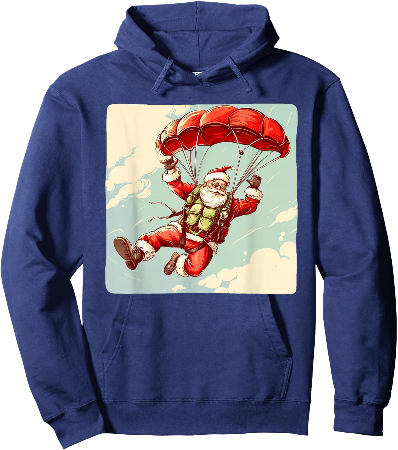 Funny Parachute Santa Costume for Festive Season Hoodie - Hoodie | Navy