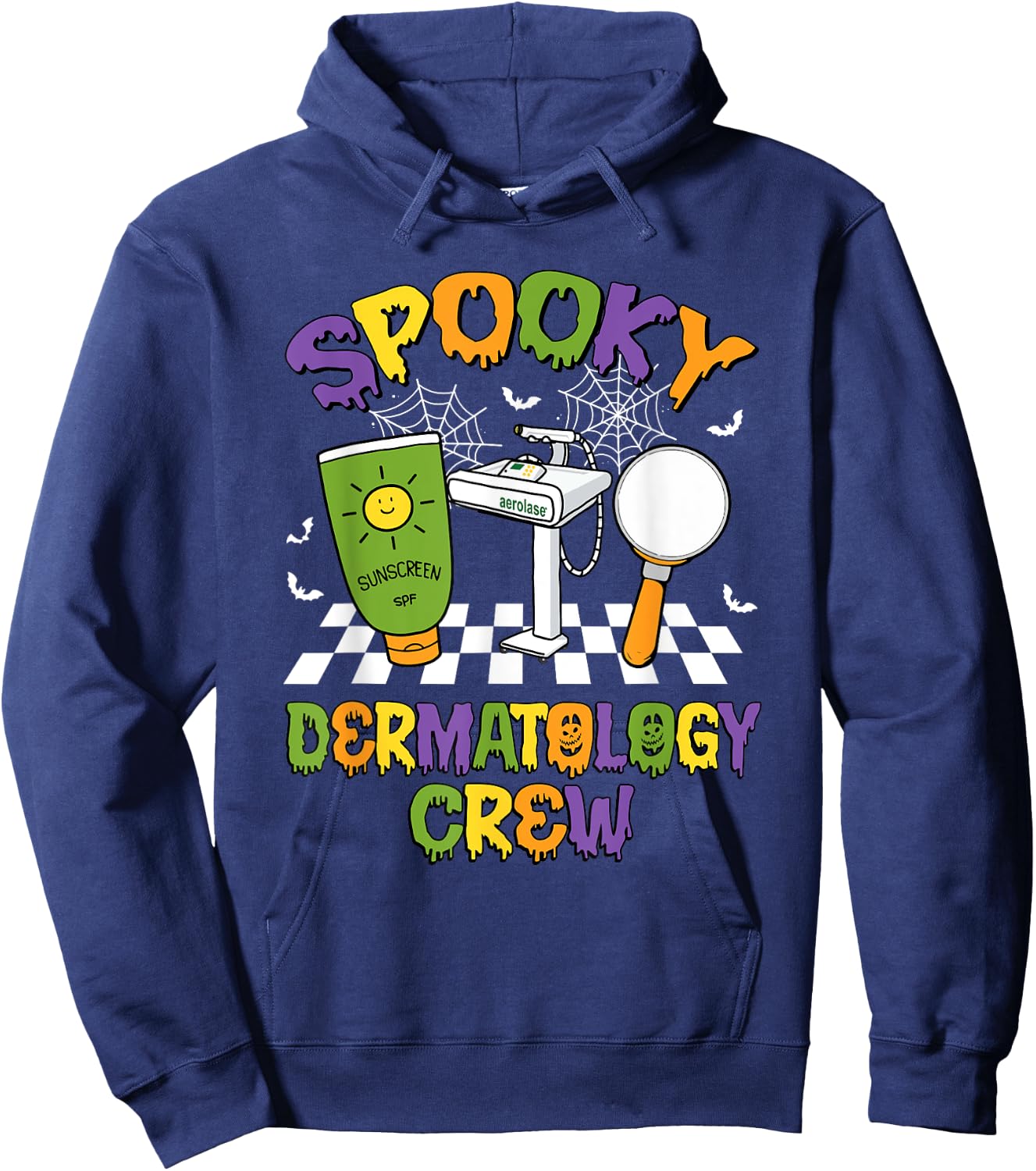 Retro Groovy Spooky Dermatology Crew Dermatologist Halloween Hoodie - Hoodie | Navy