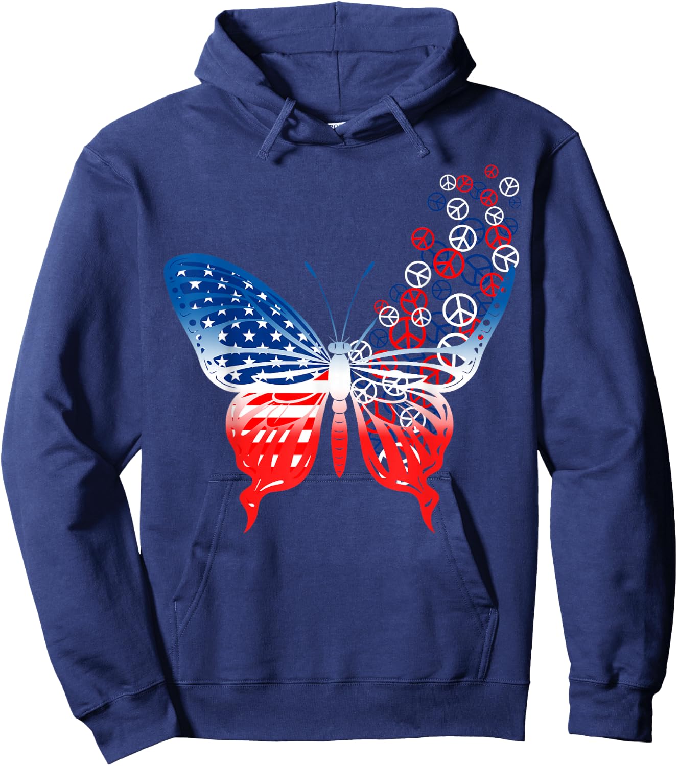Butterfly Peace Signs USA Flag 4th Of July Independence Day Hoodie - Hoodie | Navy