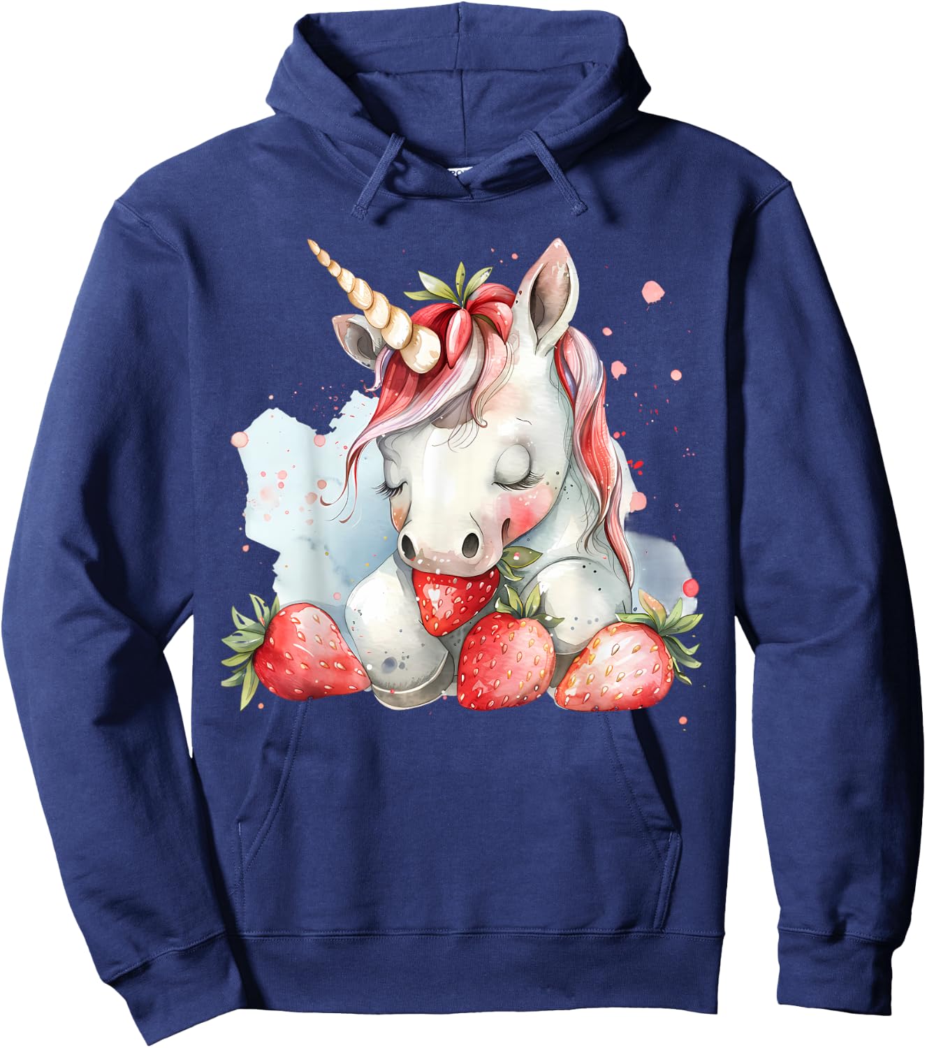Strawberry Unicorn Cute Strawberries Drawing Watercolor Hoodie - Hoodie | Navy