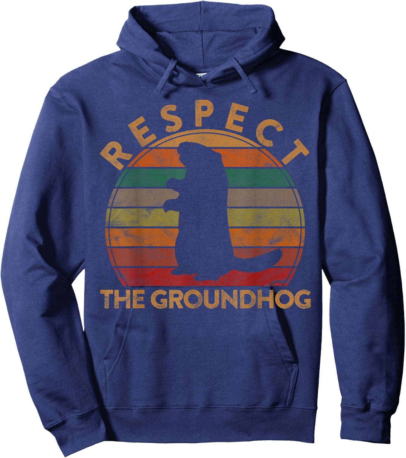 Respect The Ground Hog Sunset Gift Silhouette Groundhog Day Hoodie - Hoodie | Navy