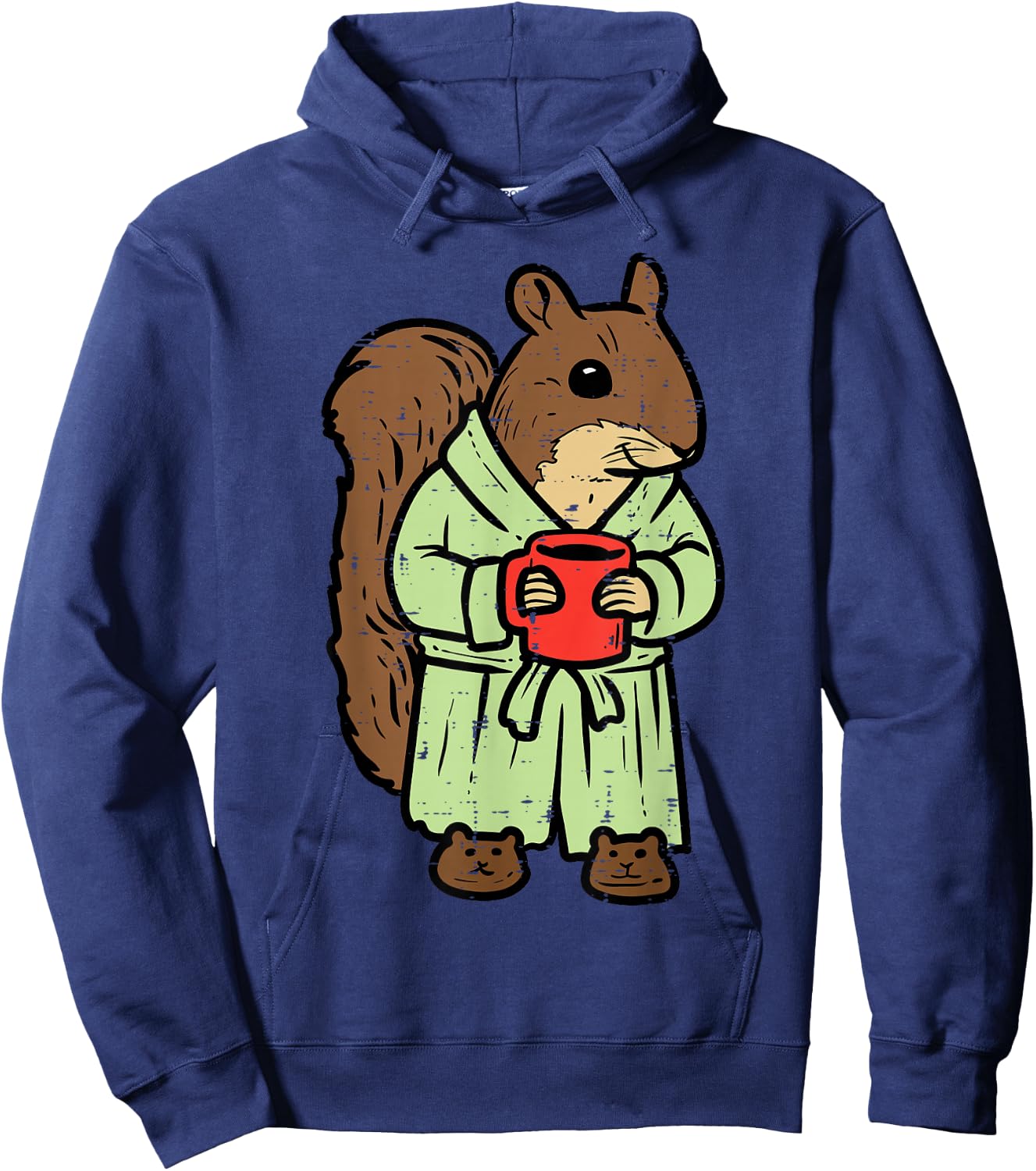 Squirrel Bathrobe Coffee Funny Rodent Mom Dad Men Women Kids Hoodie - Hoodie | Navy