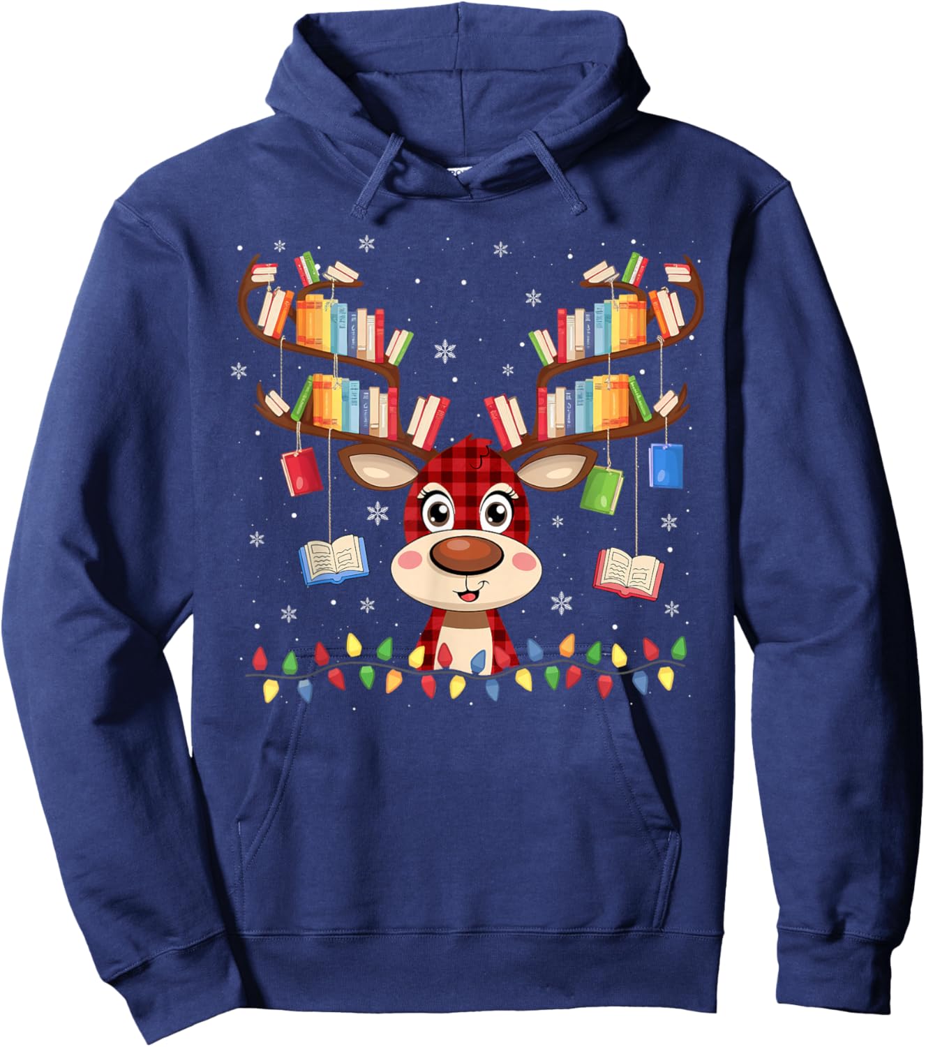Christmas Librarian Reindeer Matching Book Lover Hoodie - Hoodie | Navy