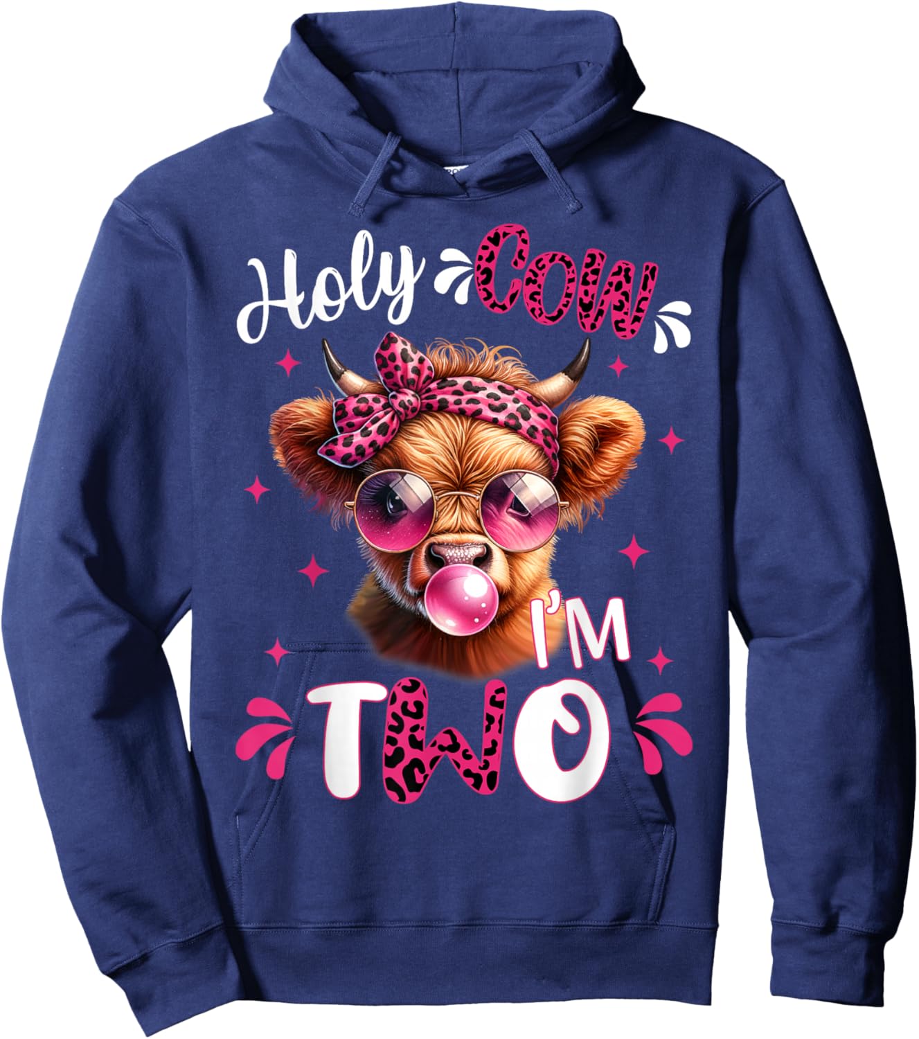 I'm Two Years Old Girl It's My 2nd Birthday Highland Cow Hoodie - Hoodie | Navy