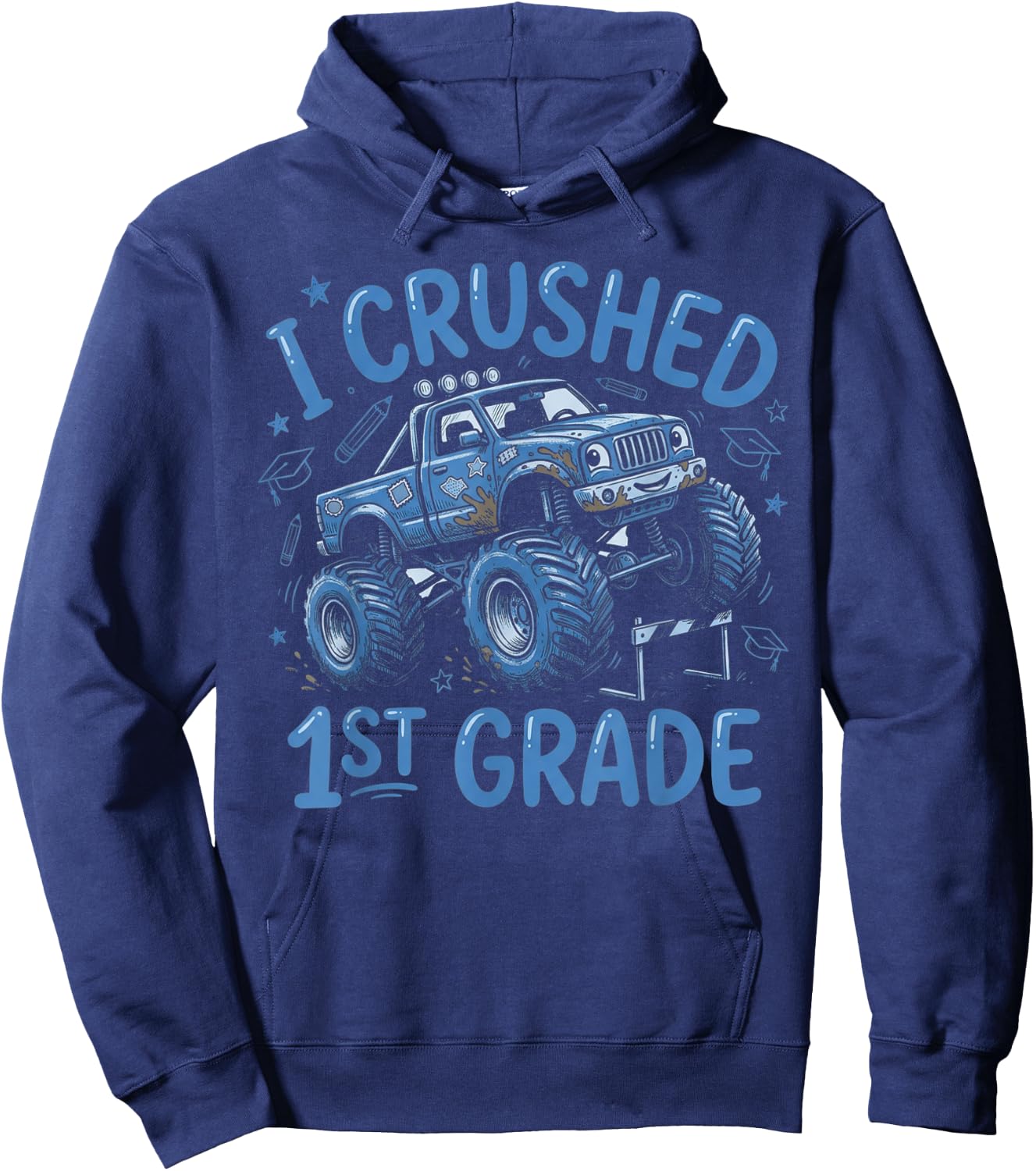 I Crushed 1st Grade Monster Truck Graduation Boys Hoodie - Hoodie | Navy