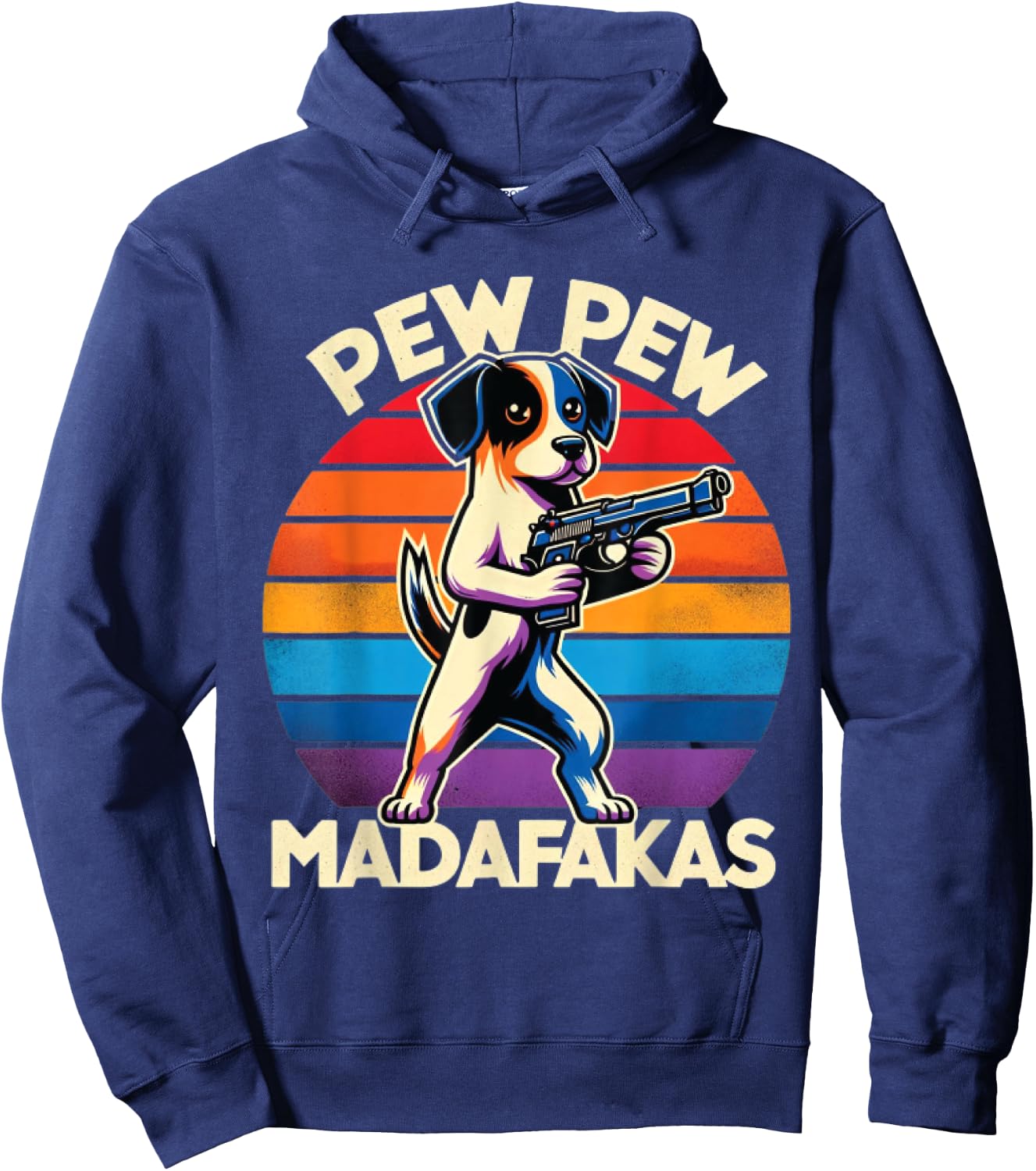 Pew Madafakas Pew Guns Funny Dog Retro Vintage , Small, Black Hoodie - Hoodie | Navy