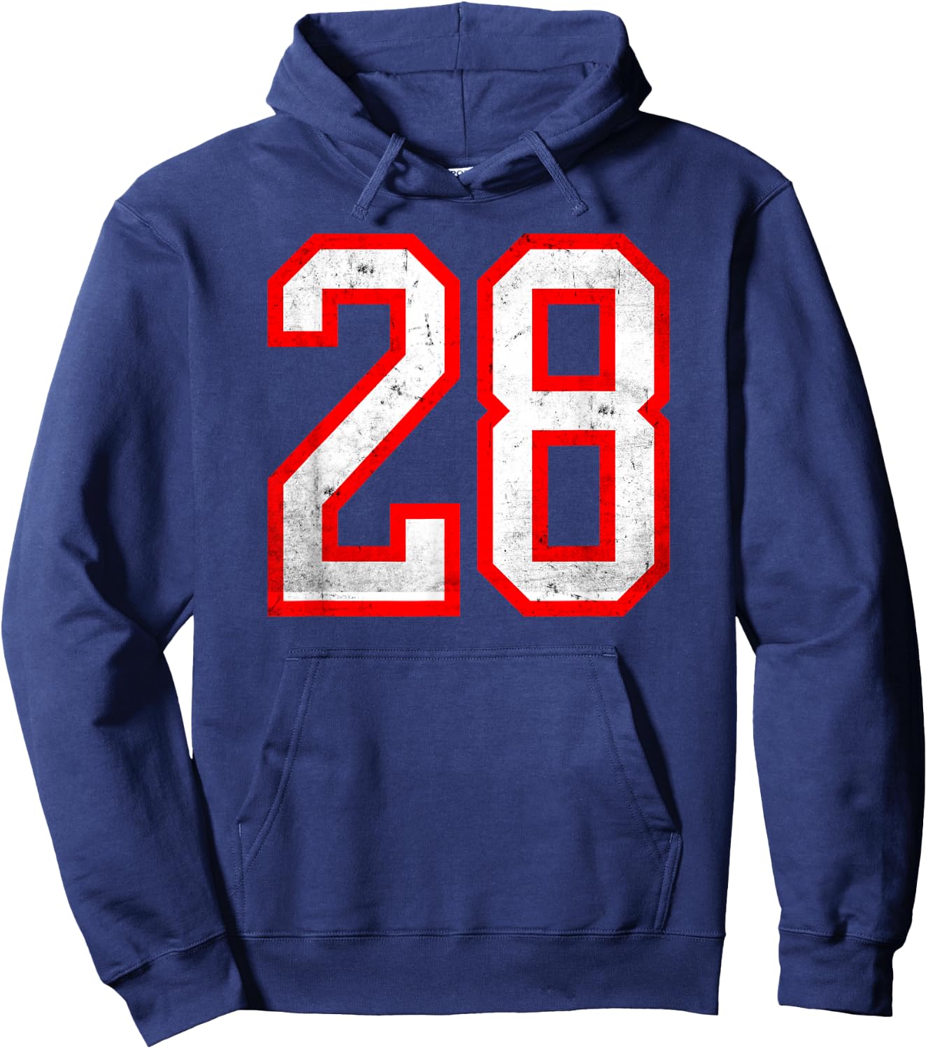 Distressed Number #28 White Red Varsity Number 28 Hoodie - Hoodie | Navy