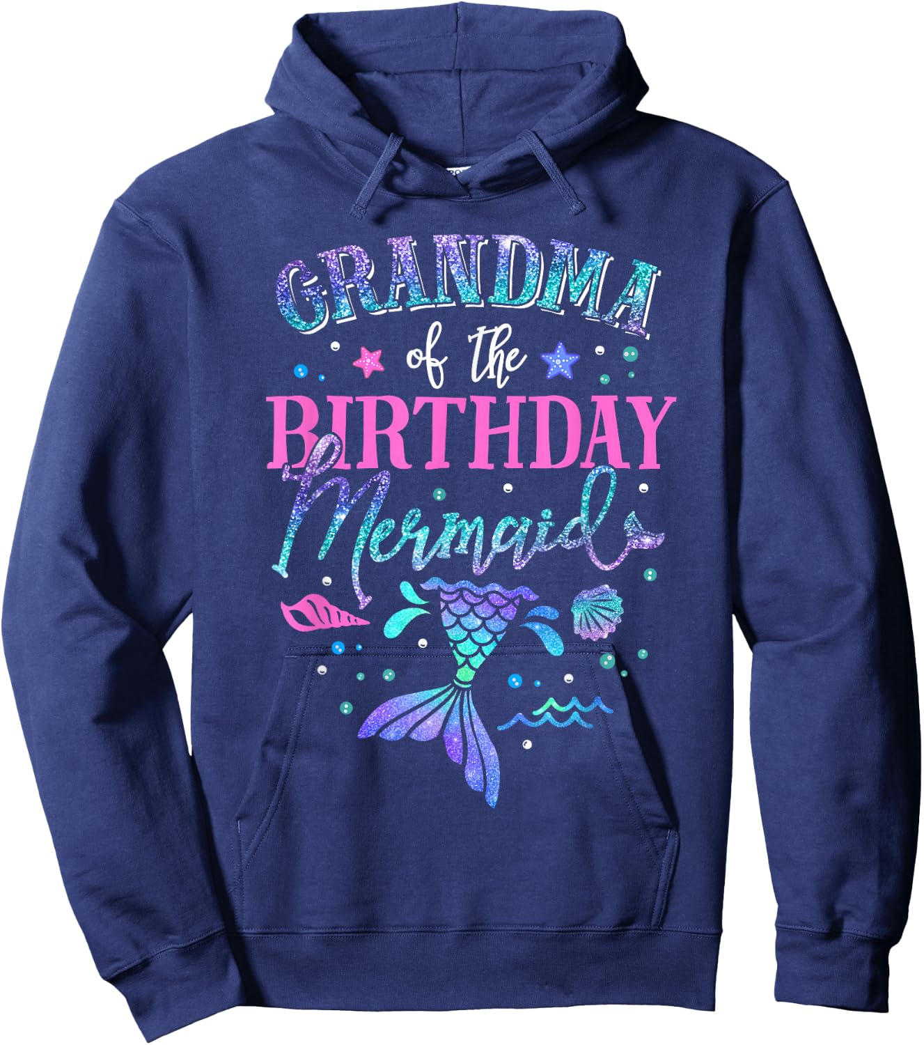 Grandma Of The Birthday Mermaid Party Matching Family Hoodie - Hoodie | Navy