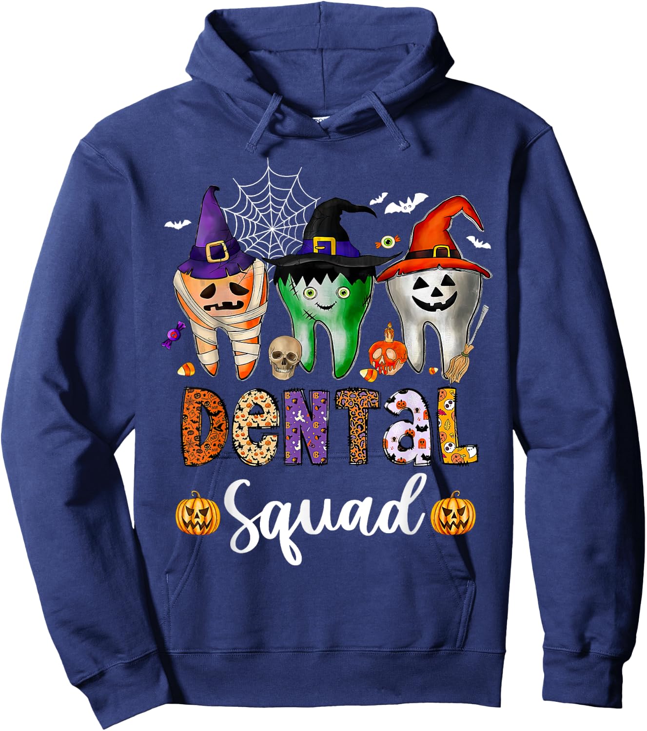 Dental Squad Spooky Teeth Dentist Trick Or Teeth Halloween Hoodie - Hoodie | Navy