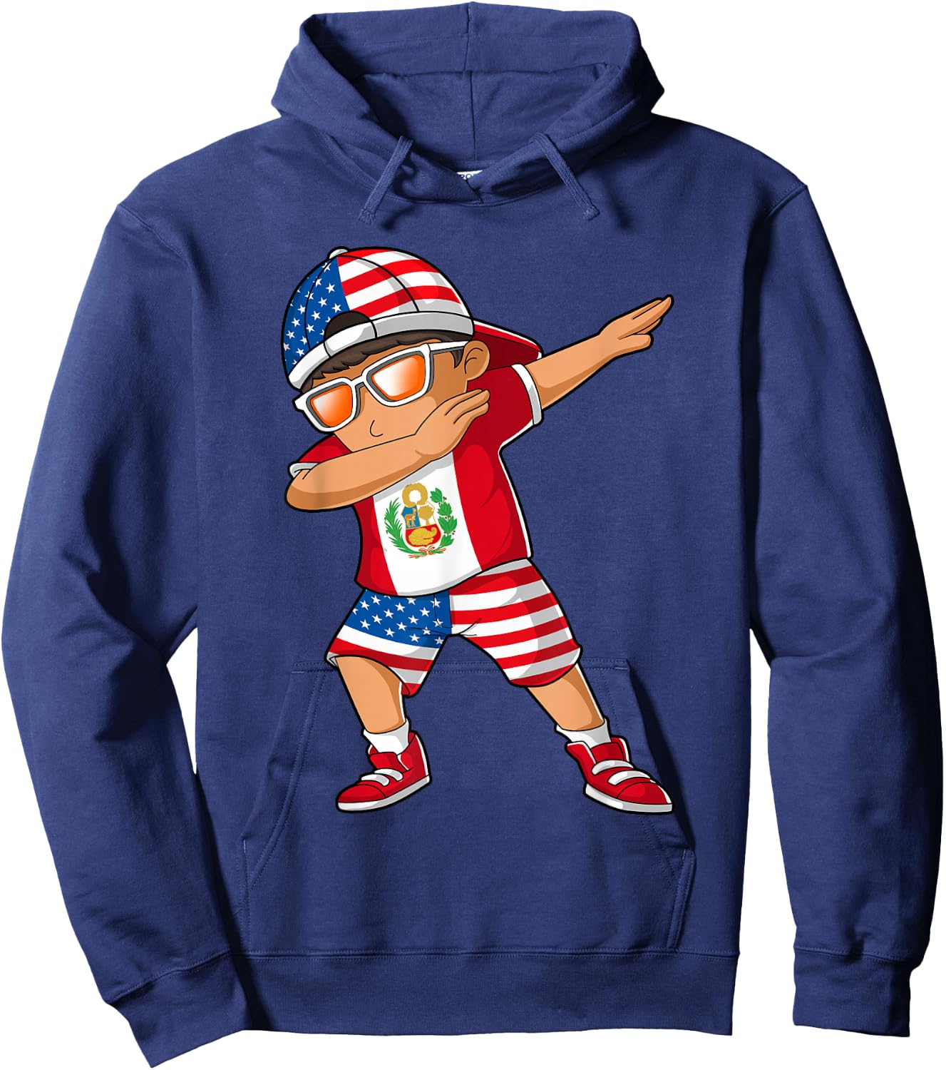 Half American Half Peruvian Boy Kid Peru Flag Patriotic Hoodie - Hoodie | Navy