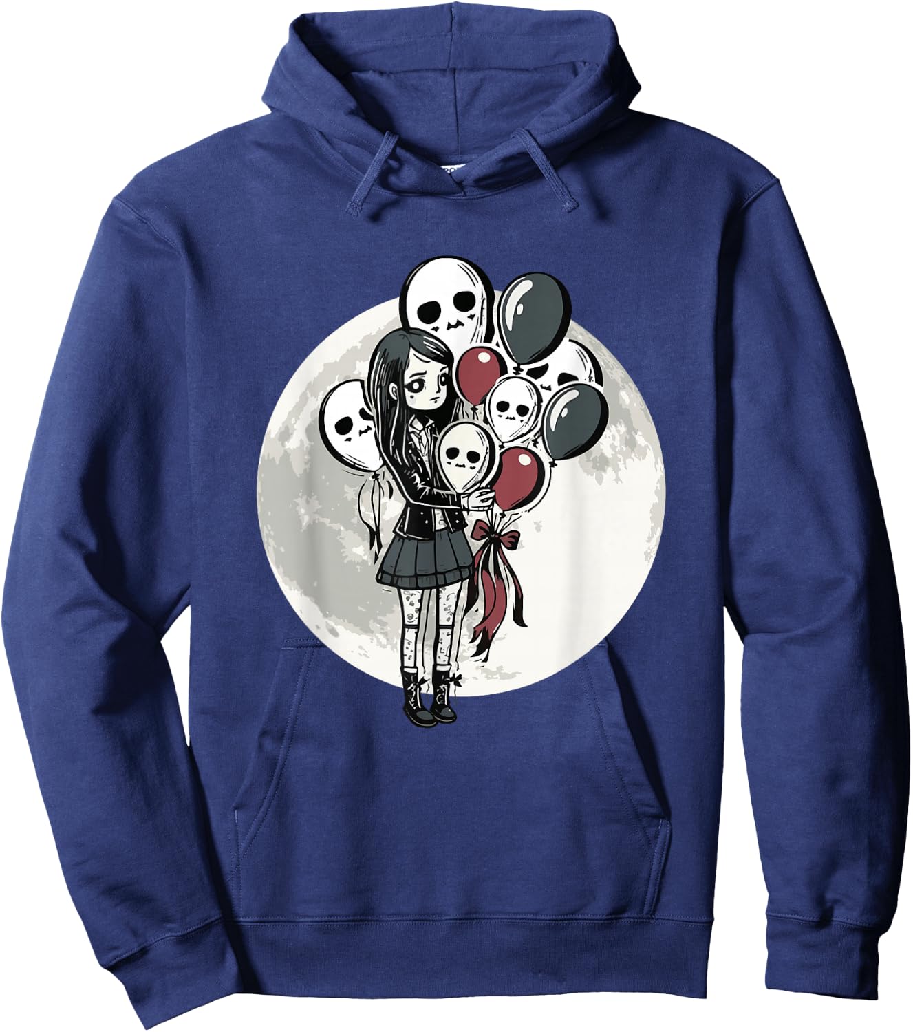 Goth Girl Holding Skull-Balloons - Goth Gothic Hoodie - Hoodie | Navy