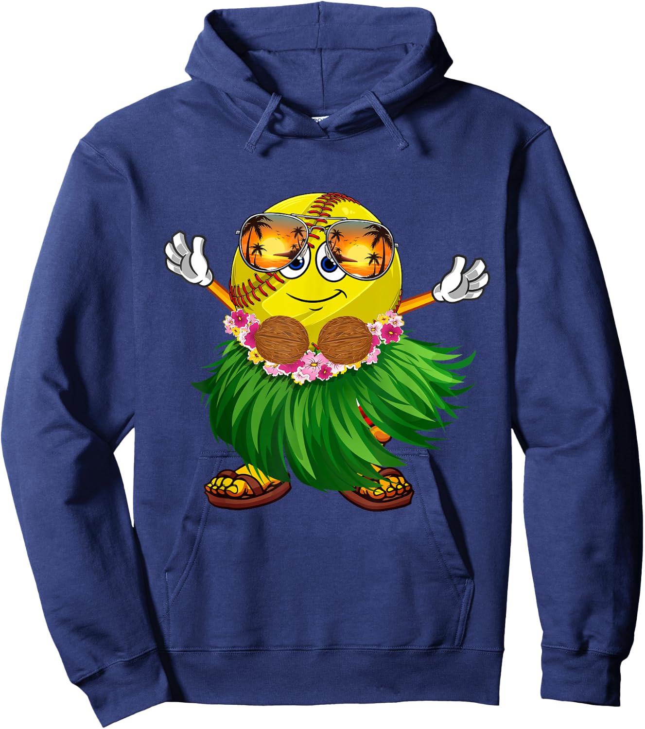 Funny Hawaii Softball Ball Hawaiian Tropical Summer Vacation Hoodie - Hoodie | Navy