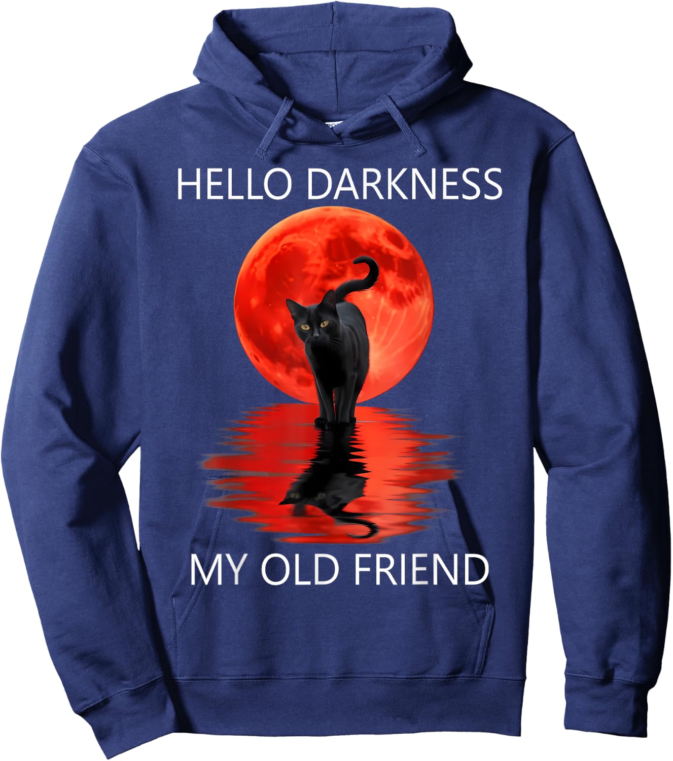 Cat Hello Darkness My Old Friend - Black Cat Hello Darkness Hoodie - Hoodie | Navy