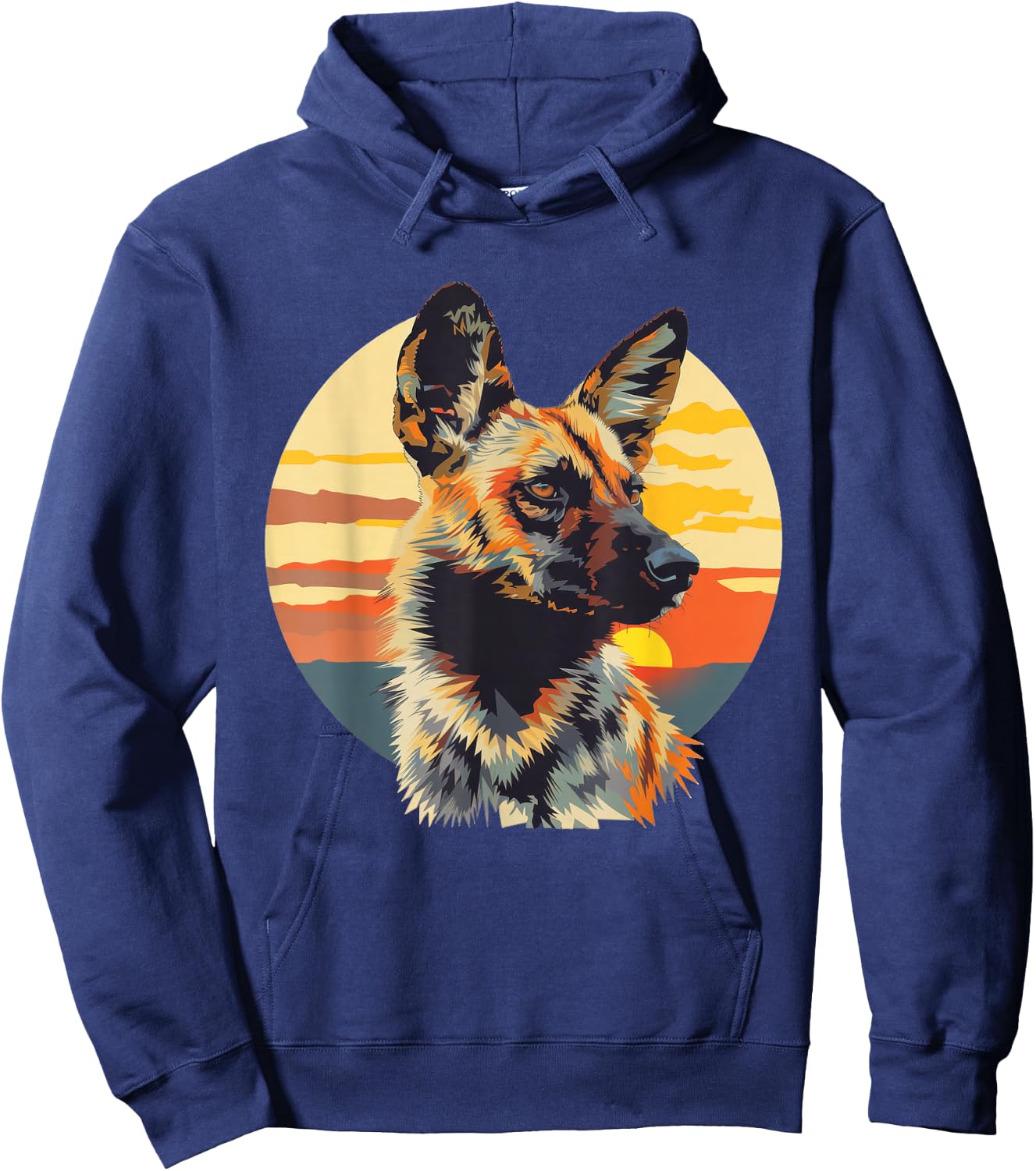 African Wild Dog With A Sunset Hoodie - Hoodie | Navy
