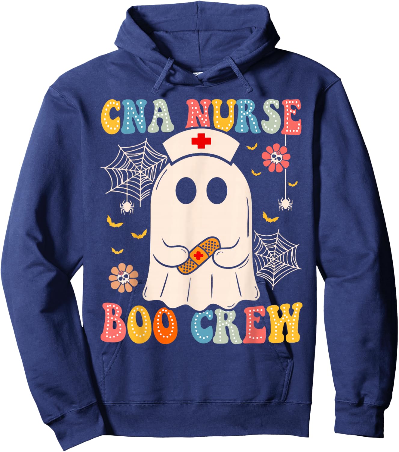 Groovy CNA Nurse Boo Crew Nurse Funny Ghost Halloween Nurse Hoodie - Hoodie | Navy
