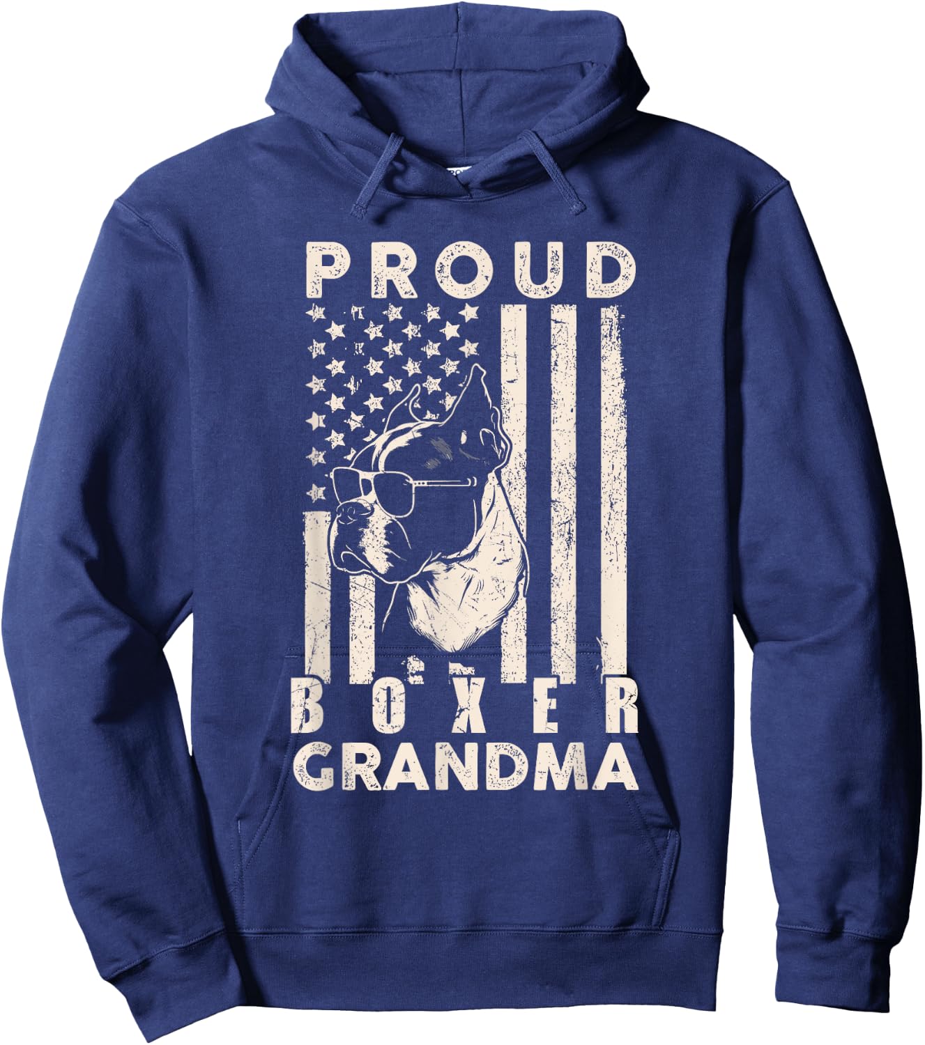 Proud Boxer Dog Grandma American Flag Patriotic Dog Lover Women Kids Men Hoodie - Hoodie | Navy