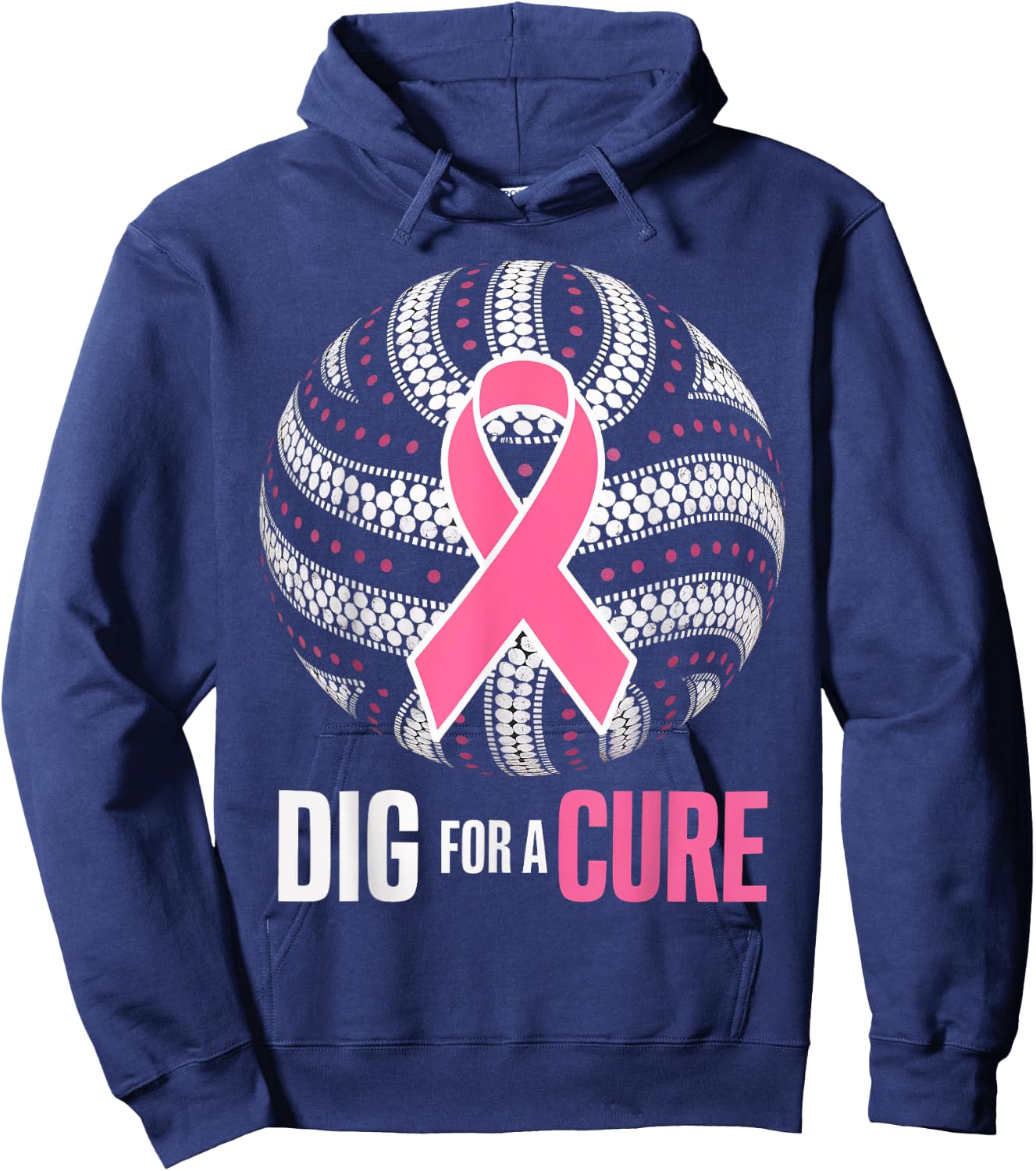 Dig For A Cure Breast Cancer Awareness Volleyball Pink Out Hoodie - Hoodie | Navy