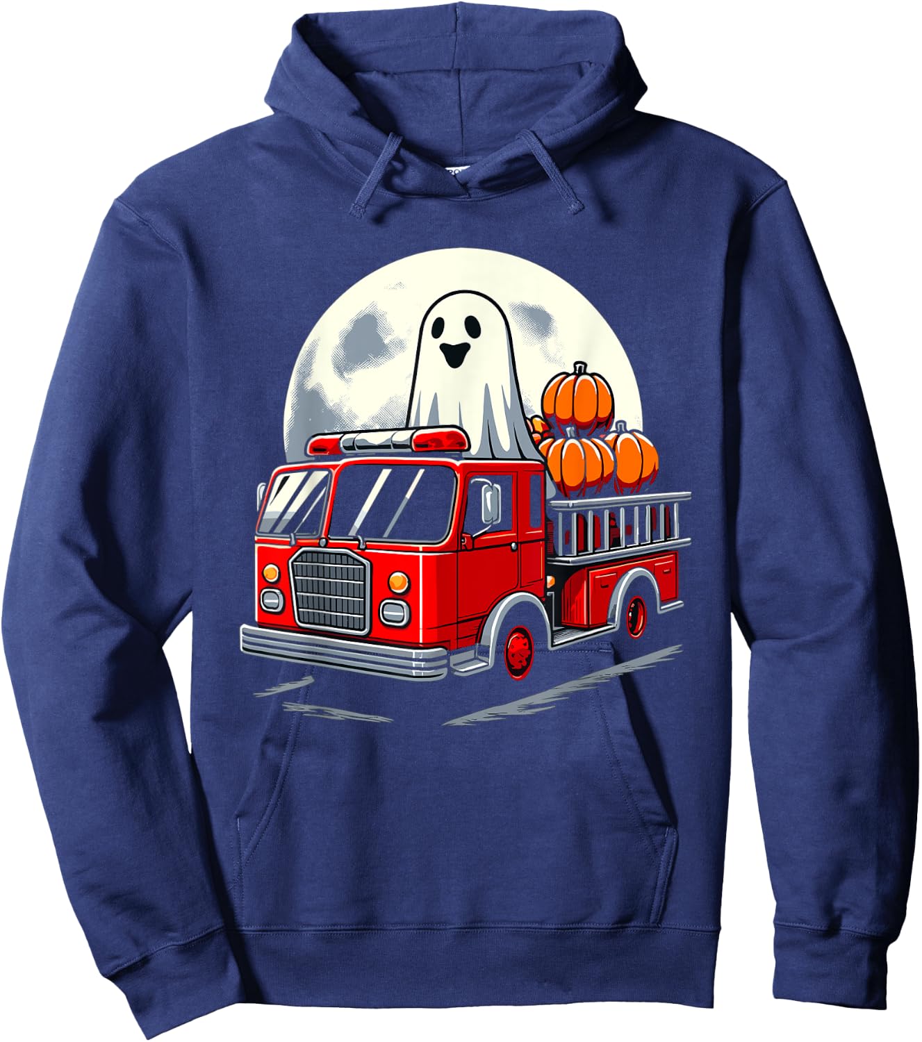 Halloween Ghost Firetruck Funny Pumpkins For Kids Hoodie - Hoodie | Navy
