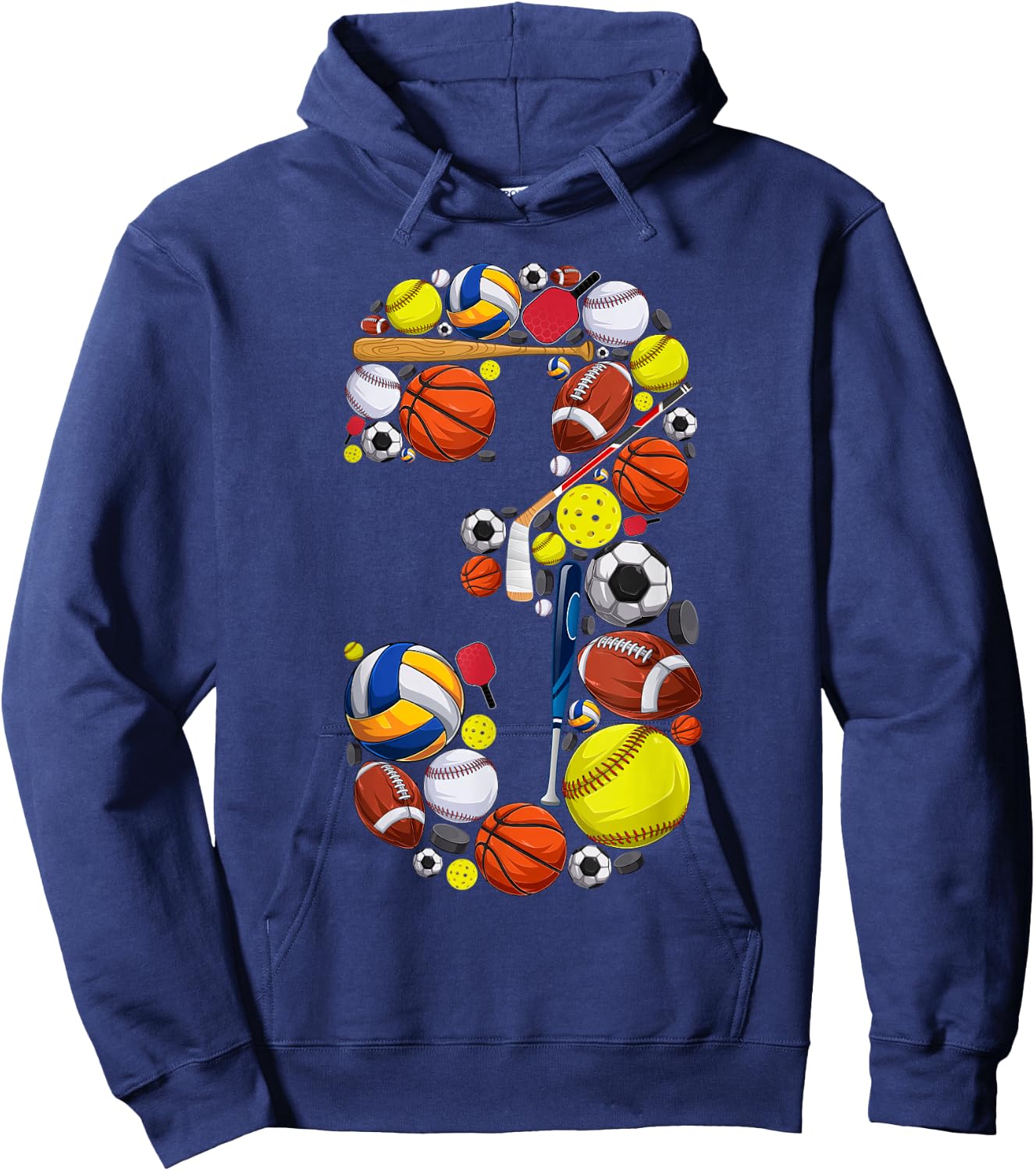 3 Years Old Sports Baller 3rd Birthday Party Boys Kids Hoodie - Hoodie | Navy