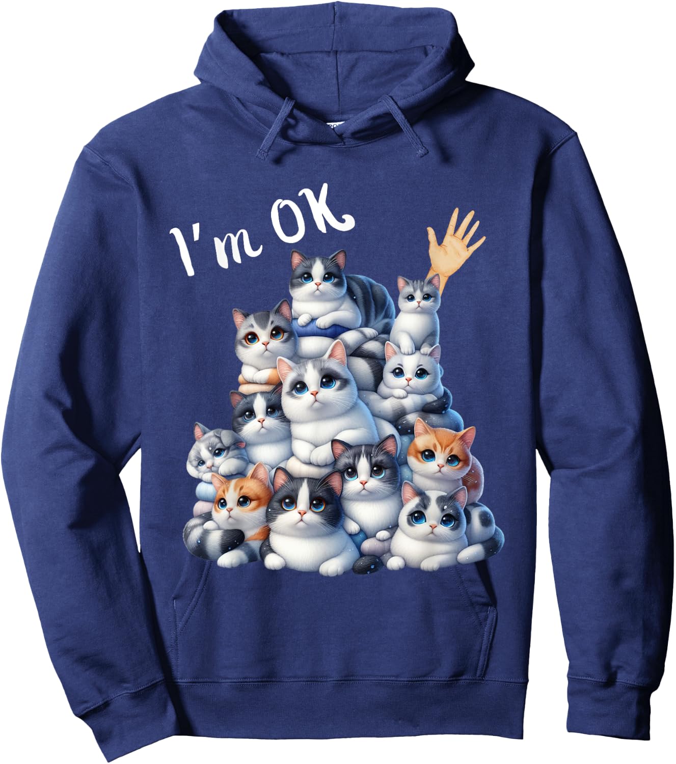 I'm Ok Cat Lover Funny Men Women Girls Kids Hoodie - Hoodie | Navy