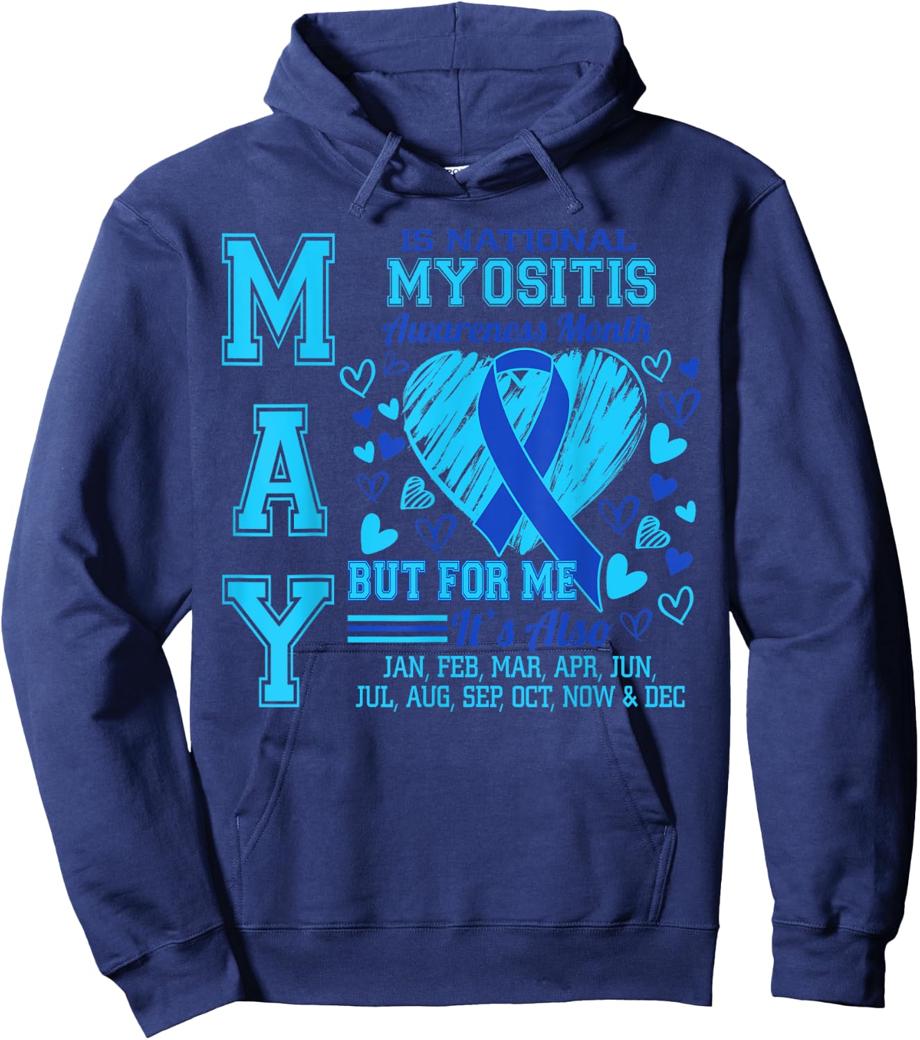 May is National Myositis Awareness Month Blue Ribbon Hoodie - Hoodie | Navy
