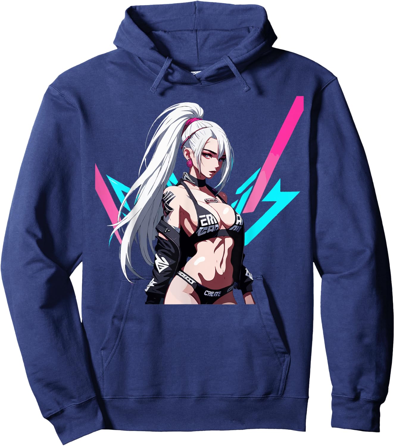 Sexy Waifu Otaku Anime Cyberpunk Girl Japanese Hoodie - Hoodie | Navy