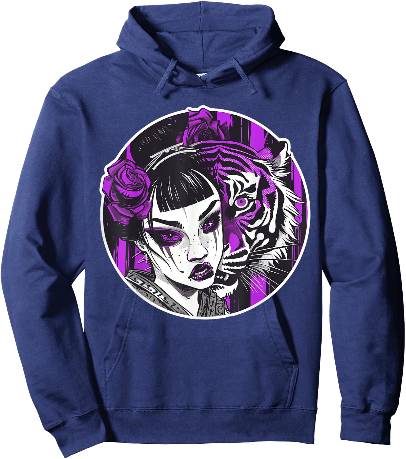 Kawaii Anime Geisha With Tiger Bliss For Otaku Enthusiasts Hoodie - Hoodie | Navy