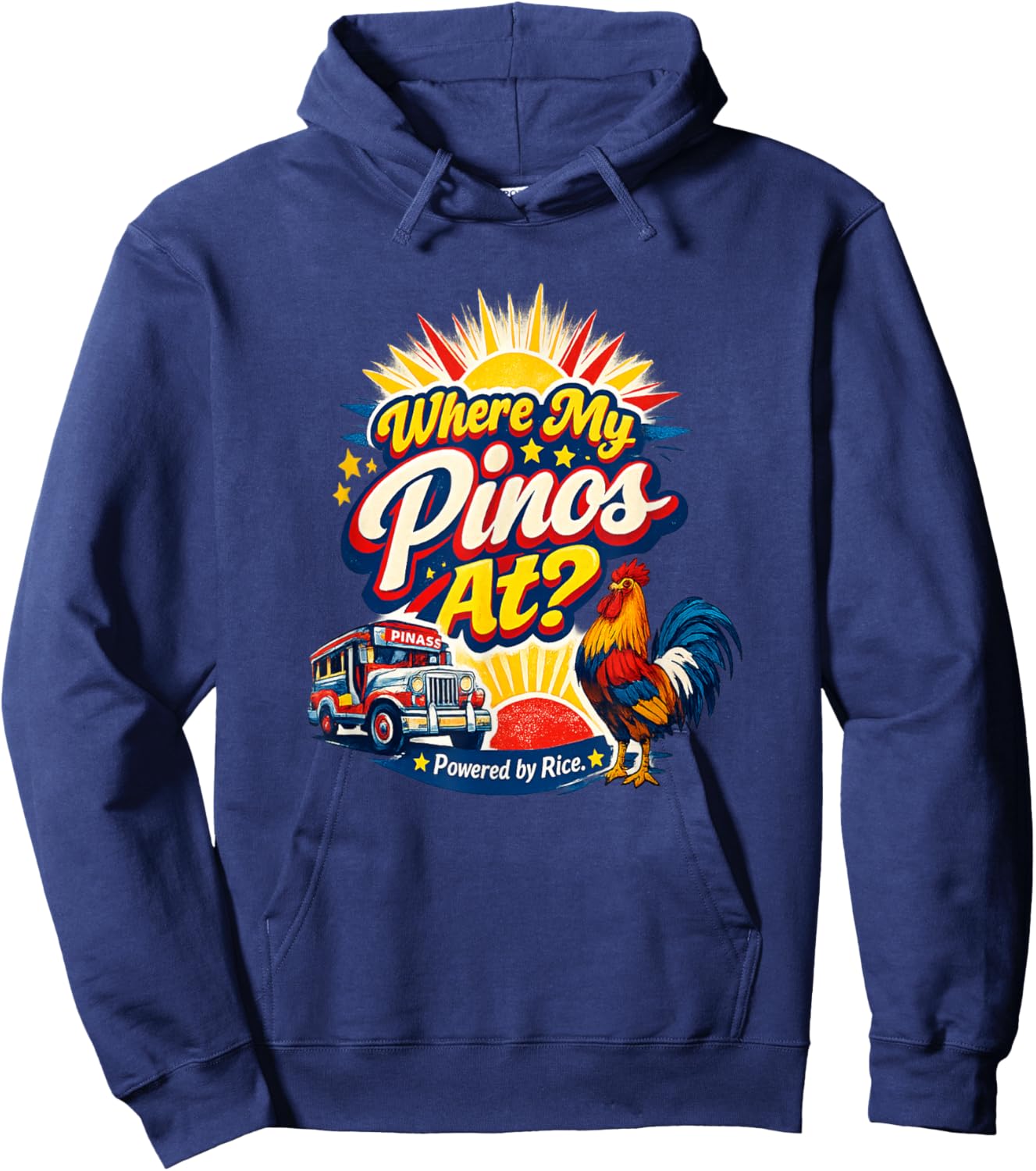 Where My Pinos At Powered by Rice Funny Filipino Hoodie - Hoodie | Navy