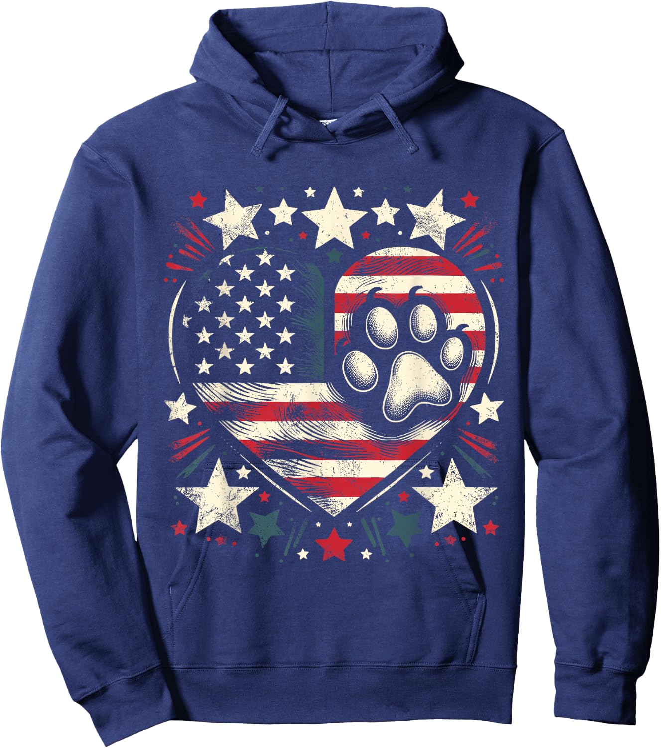 American Flag Patriotic Dog and Cat Paw 4th of July Hoodie - Hoodie | Navy
