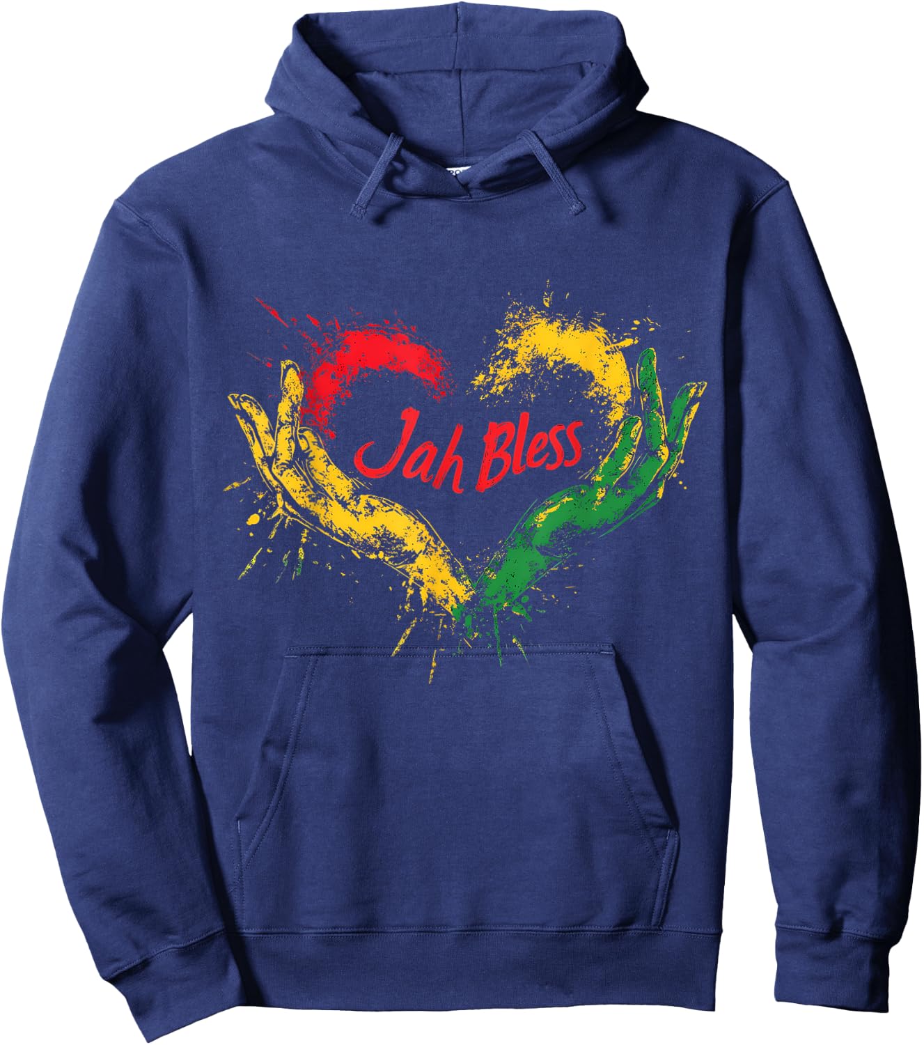 Rasta Reggae Music Jah Bless Up Rastafari Hand Heart Hoodie - Hoodie | Navy