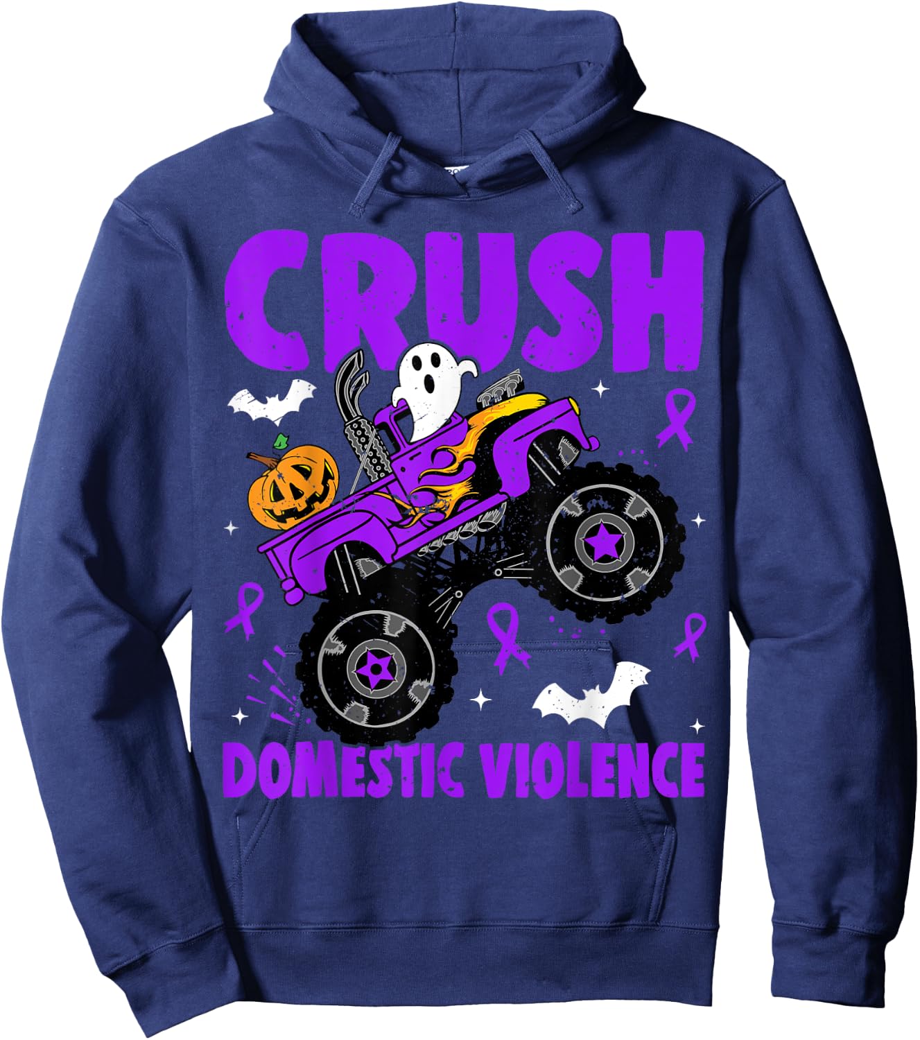 Crush Domestic Violence Awareness Halloween Monster Truck Hoodie - Hoodie | Navy
