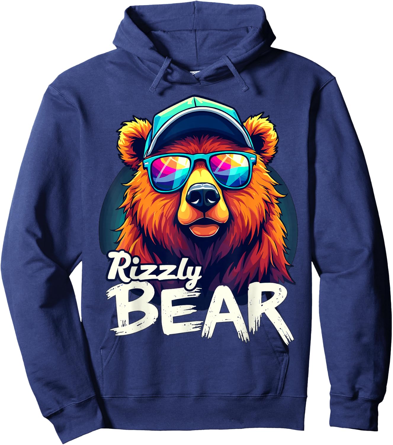 Rizzly Bear Grizzly Bear with Sunglasses Hoodie - Hoodie | Navy
