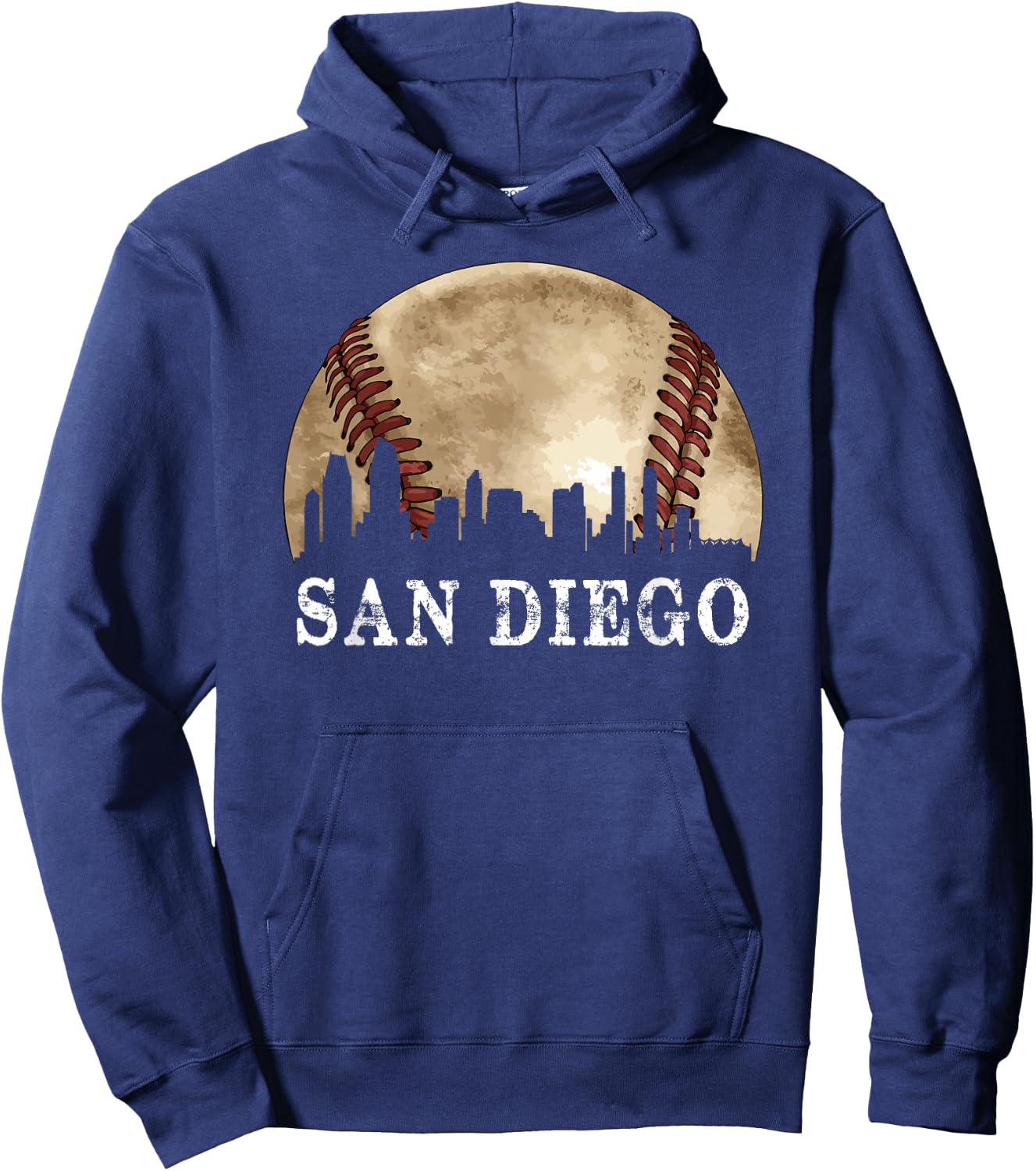 San Diego Skyline City Vintage Baseball Lover Hoodie - Hoodie | Navy