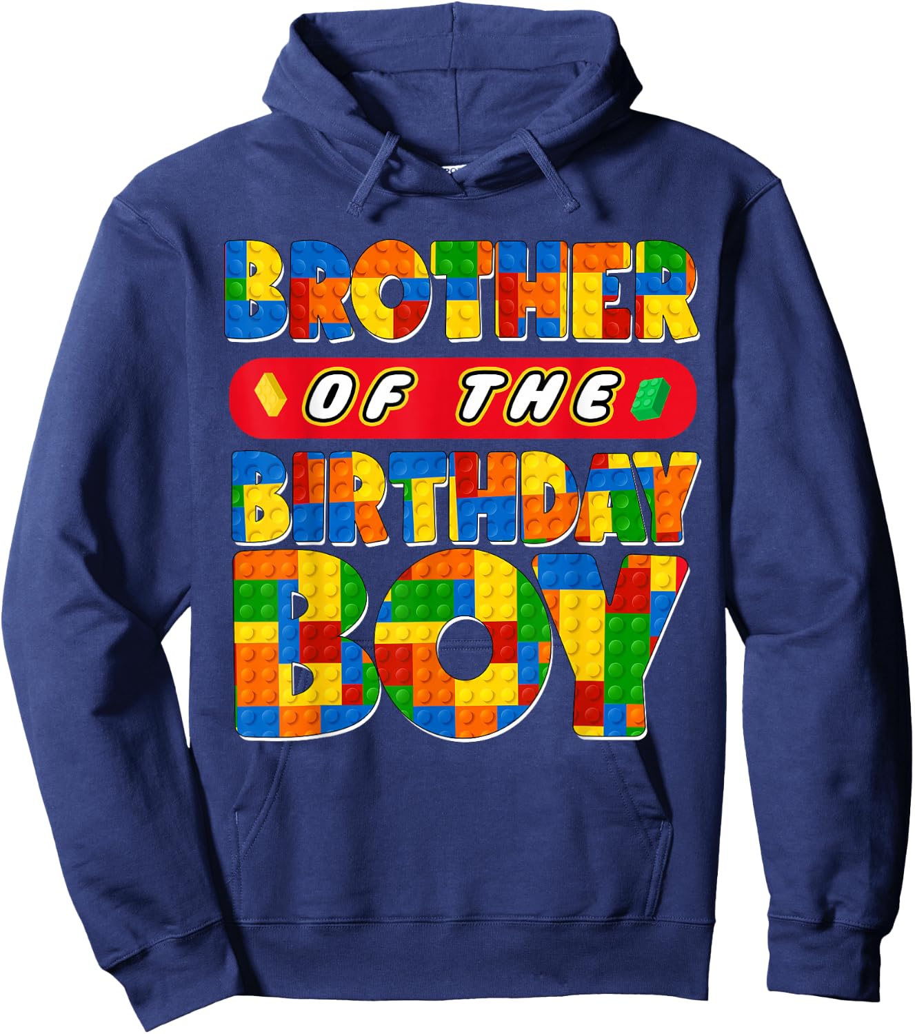 Brother Birthday Boy Building Bricks Family Party Decor Hoodie - Hoodie | Navy