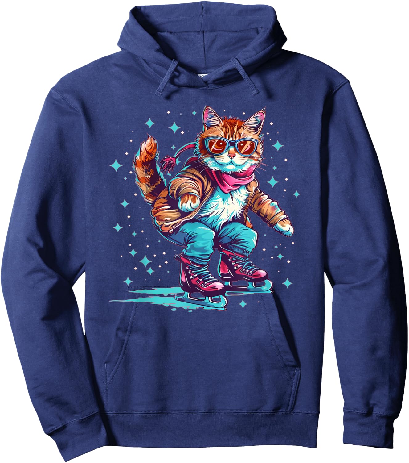Funny ice skating Cat with Shoes Outfit for Winter Hoodie - Hoodie | Navy