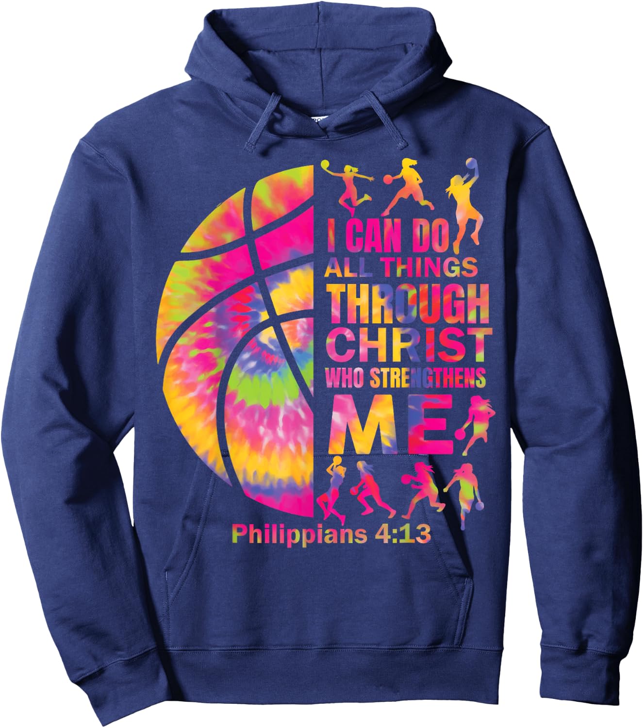 Girls Christian Basketball Women Teen Kid Christ Bible Verse Hoodie - Hoodie | Navy