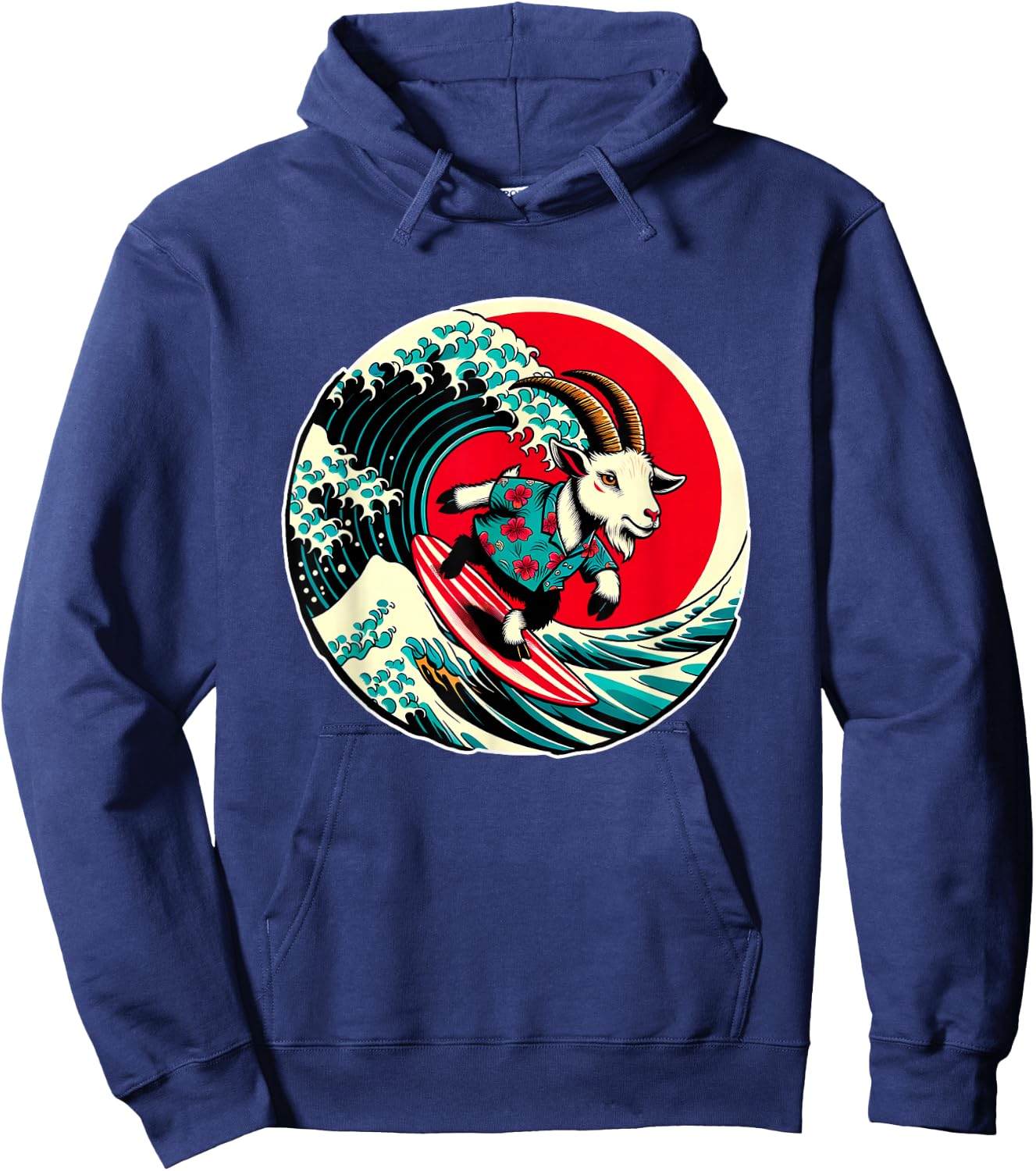 Great Wave Kanagawa Goat Surfing Hoodie - Hoodie | Navy