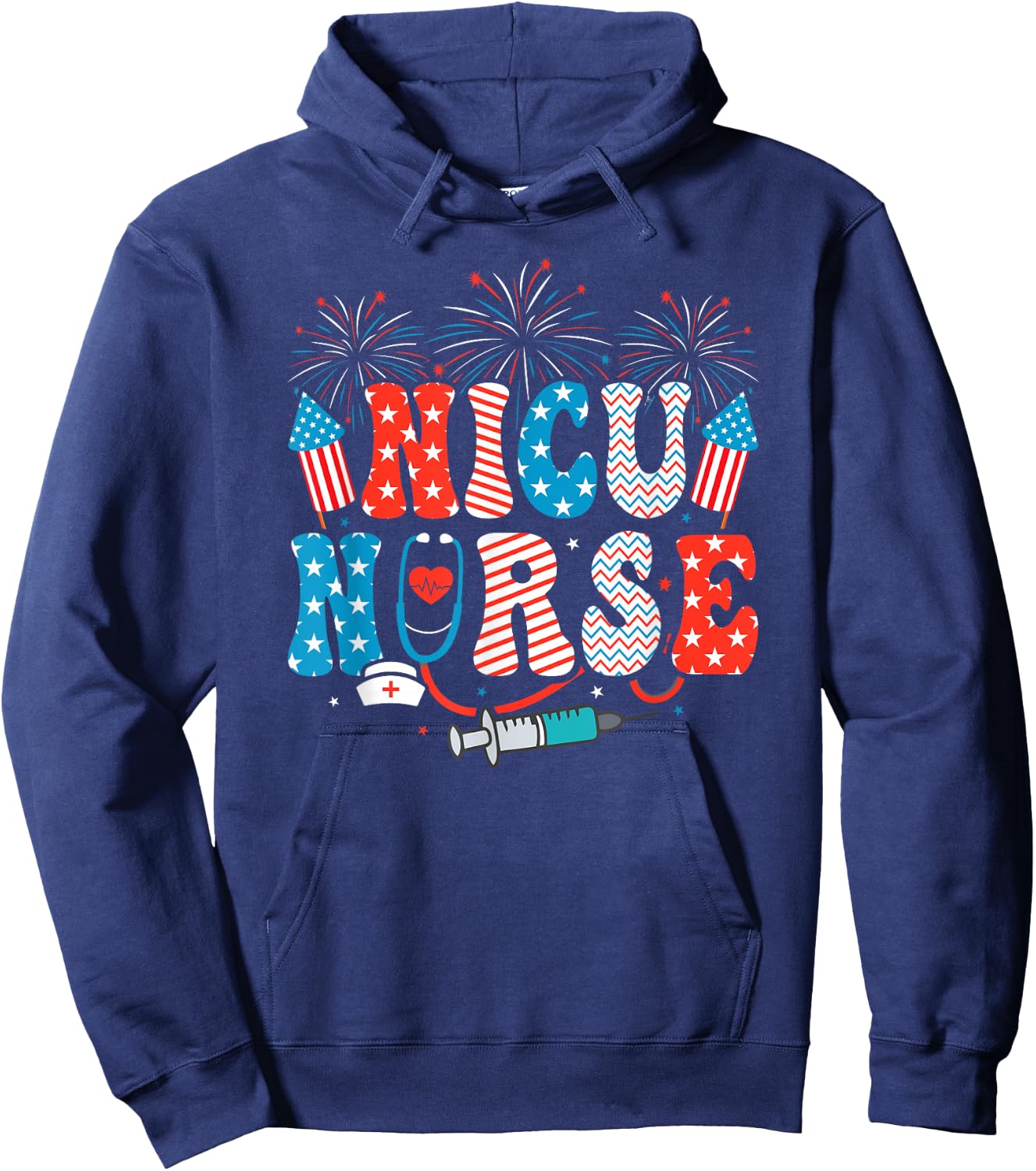 NICU Nurse 4th Of July American Flag Patriotic Nicu Nurse Hoodie - Hoodie | Navy