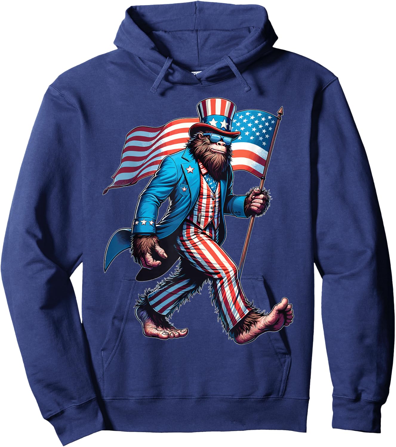 4th Of July Bigfoot Sasquatch Patriotic American Flag Hoodie - Hoodie | Navy