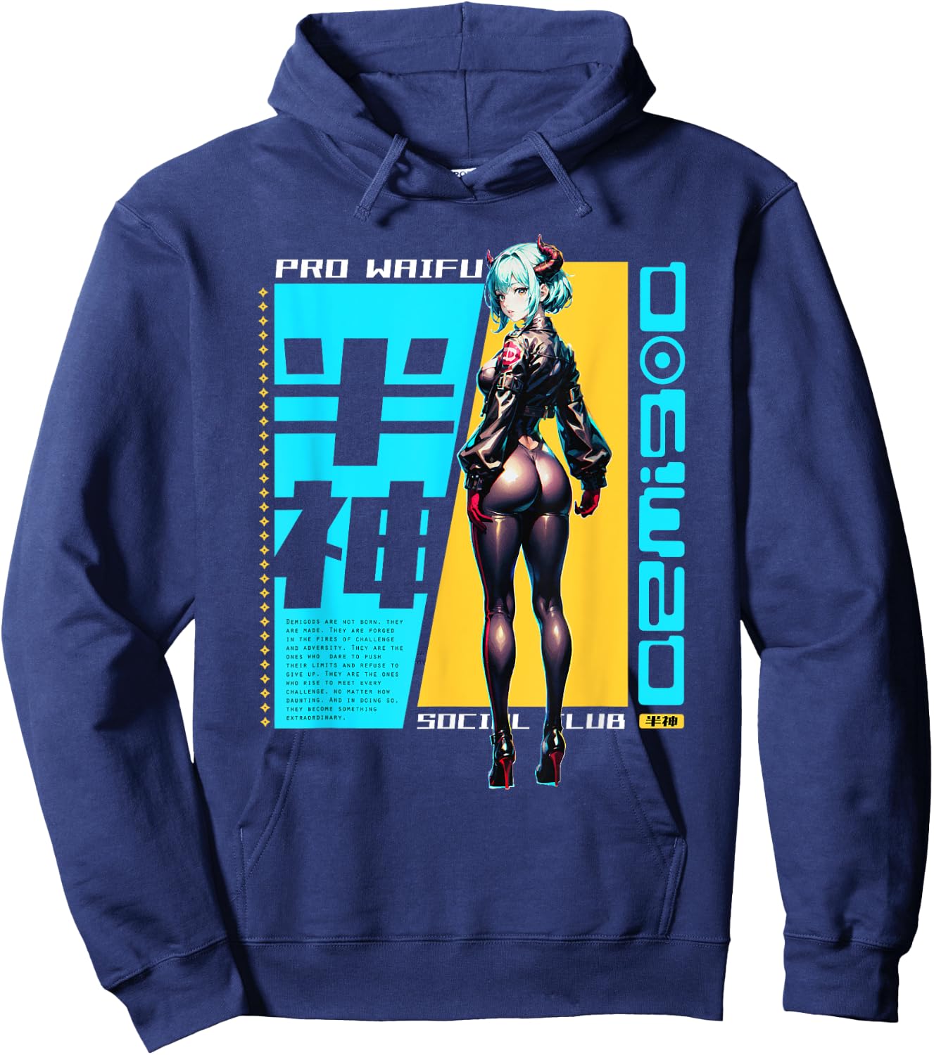Edgy Anime Demigod Girl Otaku Devil Waifu Futurism Japanese Hoodie - Hoodie | Navy