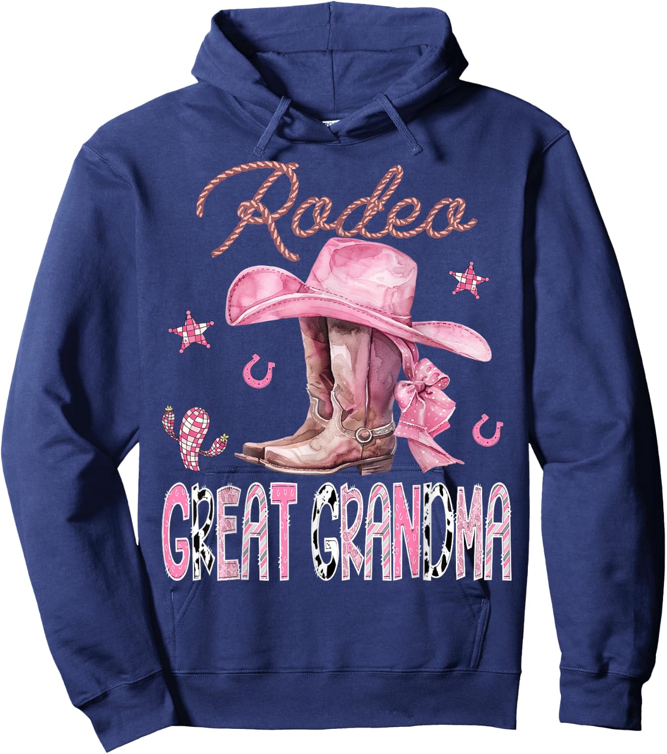 Rodeo Great Grandma Pink Boots Coquette CowGirl Birthday Hoodie - Hoodie | Navy