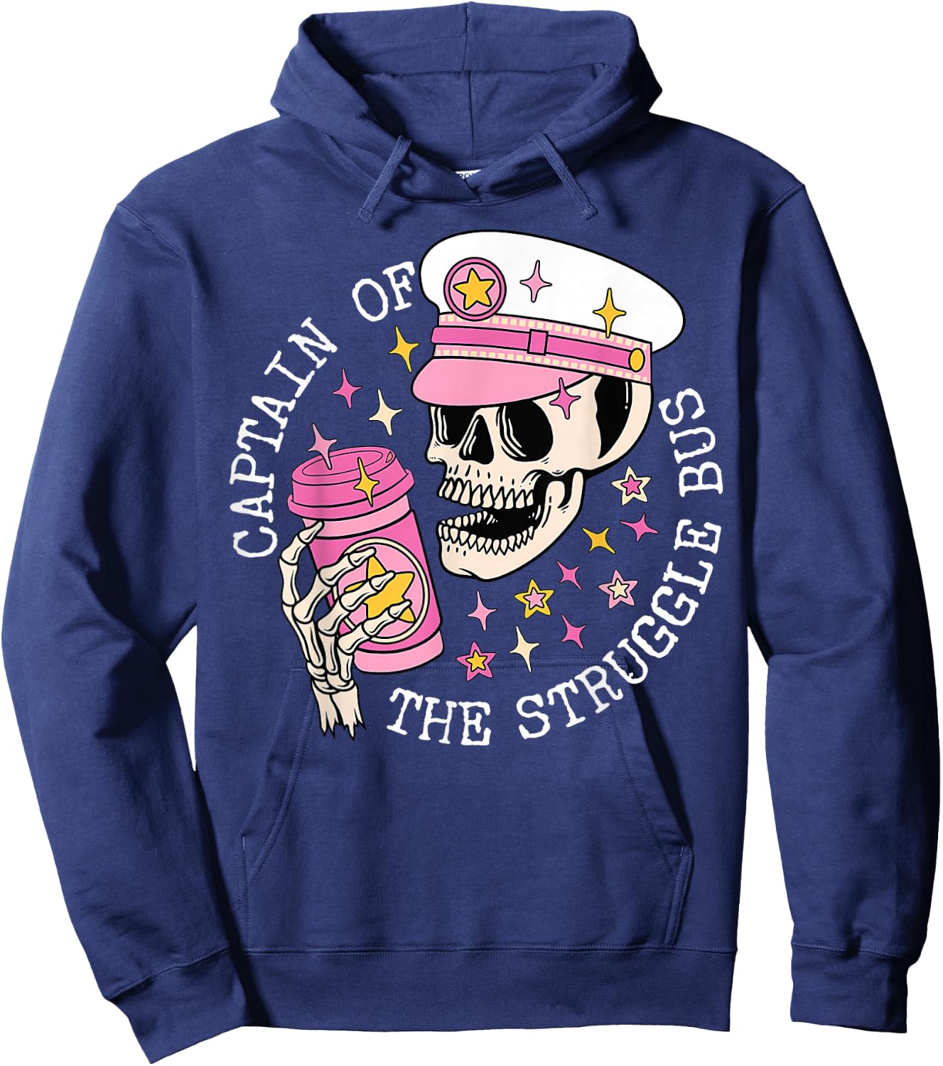 Captain Of The Struggle Bus Skeleton Coffee Funny Sarcastic Hoodie - Hoodie | Navy