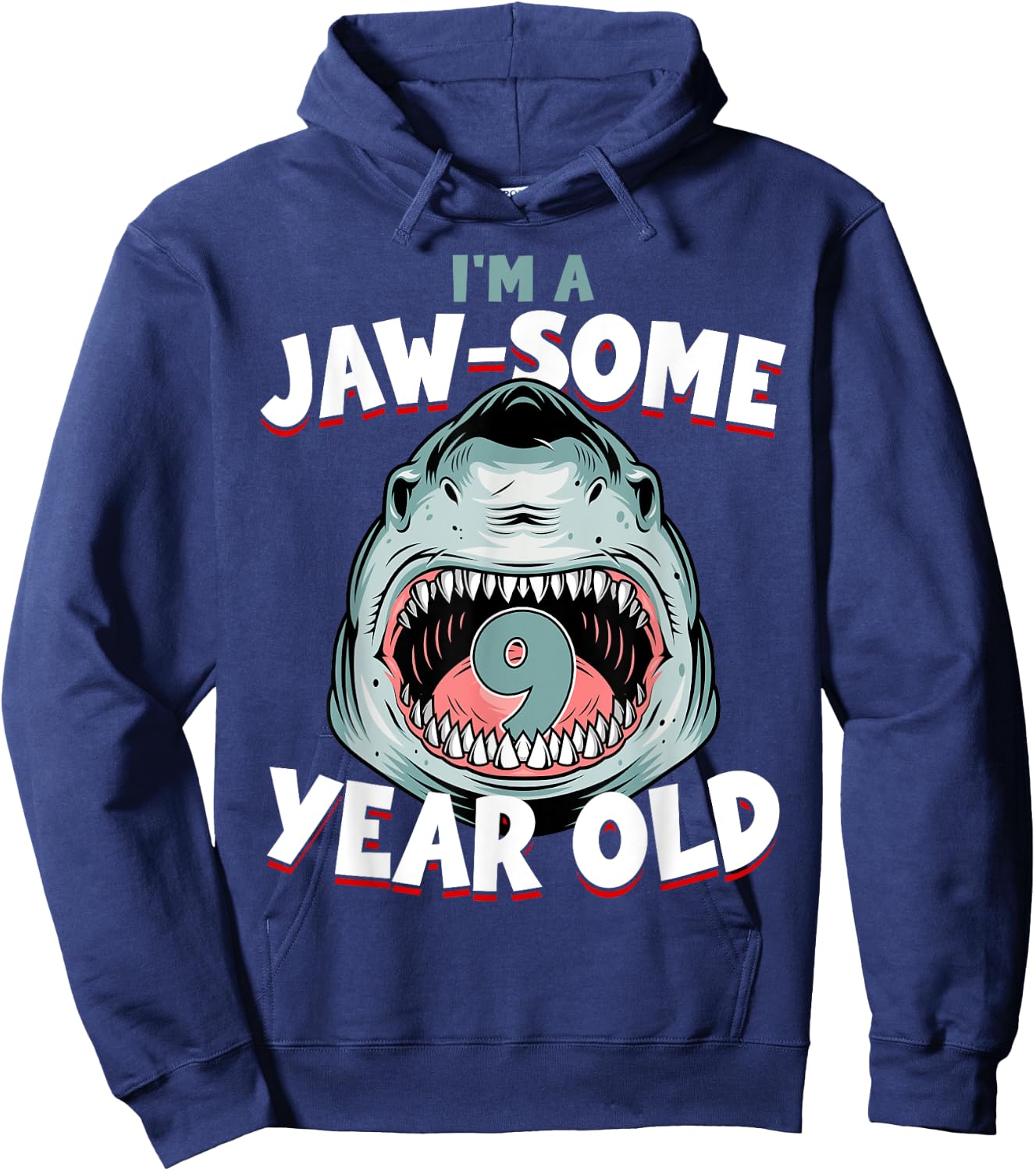 9 Year Old Birthday Boy Shark Jaw-Some 9th B-Day Age Family Hoodie - Hoodie | Navy